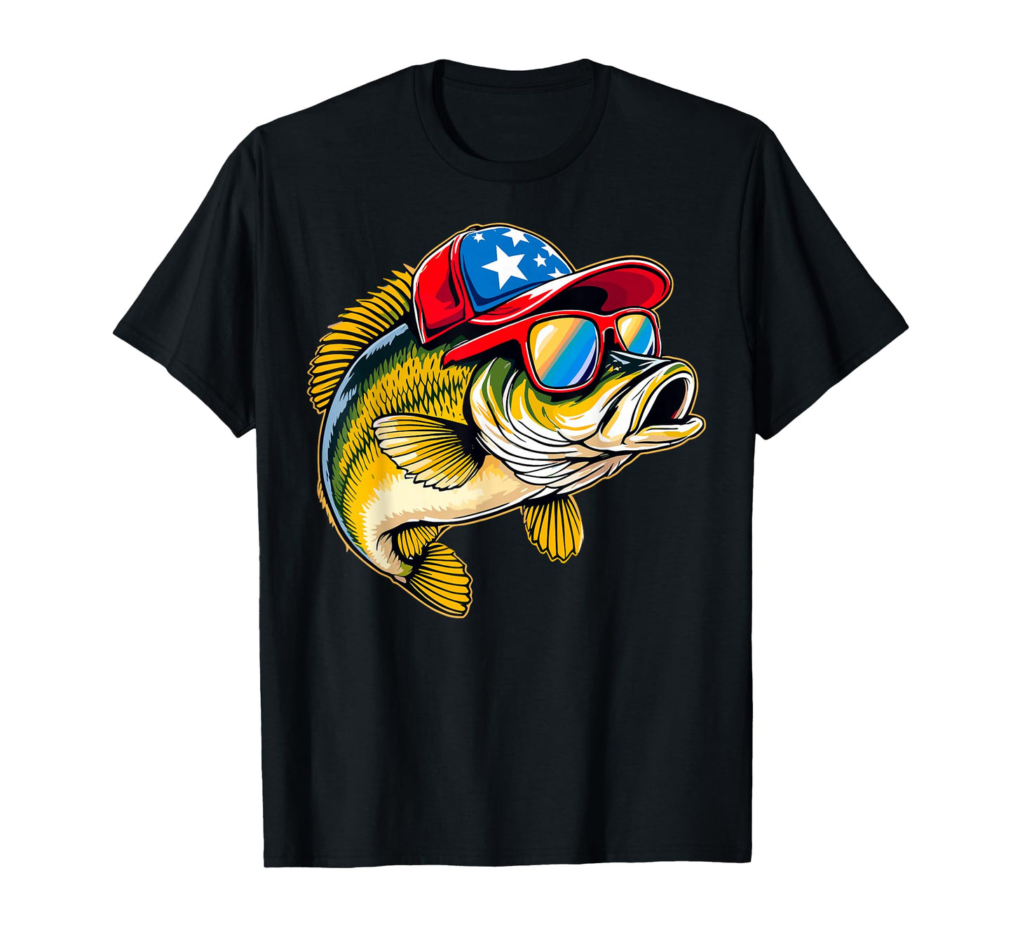 Sunglasses Bass Fishing Dad Fish Fan T-Shirt - Custom Art Print for Adults - T-Shirt, Sweatshirt, Hoodie