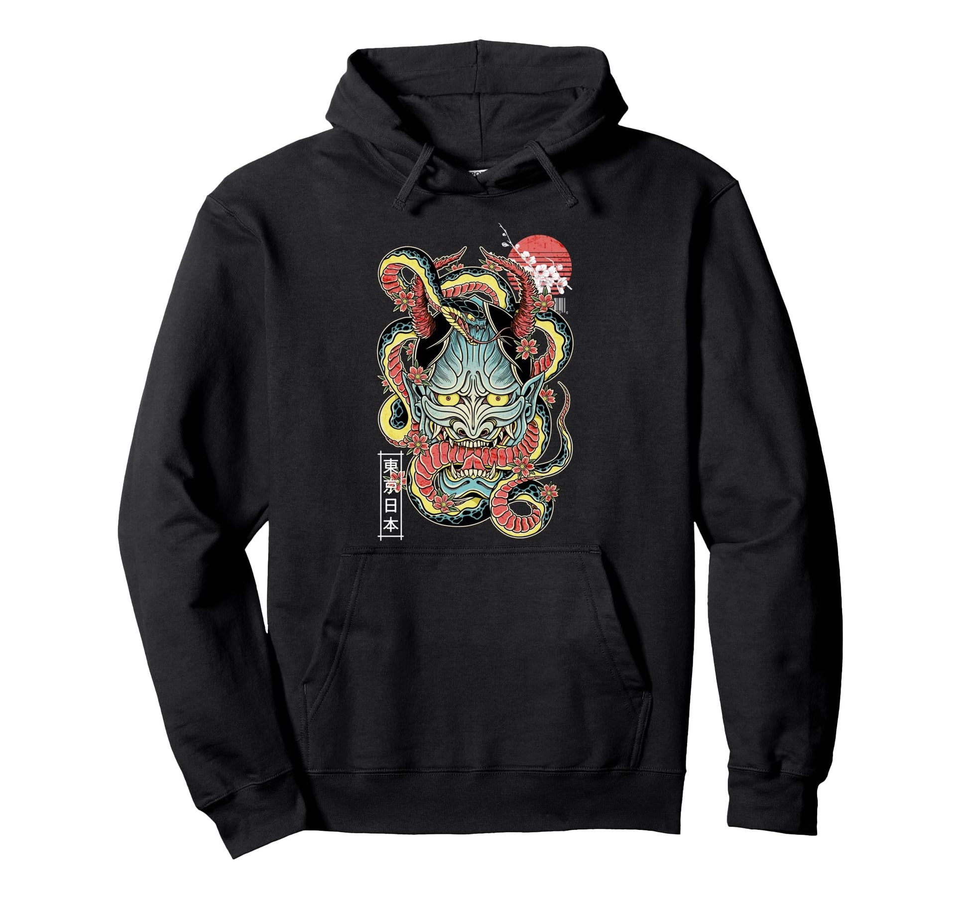 Japanese Demon Face Mask Oni Otaku Hoodie - Minimalist Print for Adults - T-Shirt, Sweatshirt, Hoodie