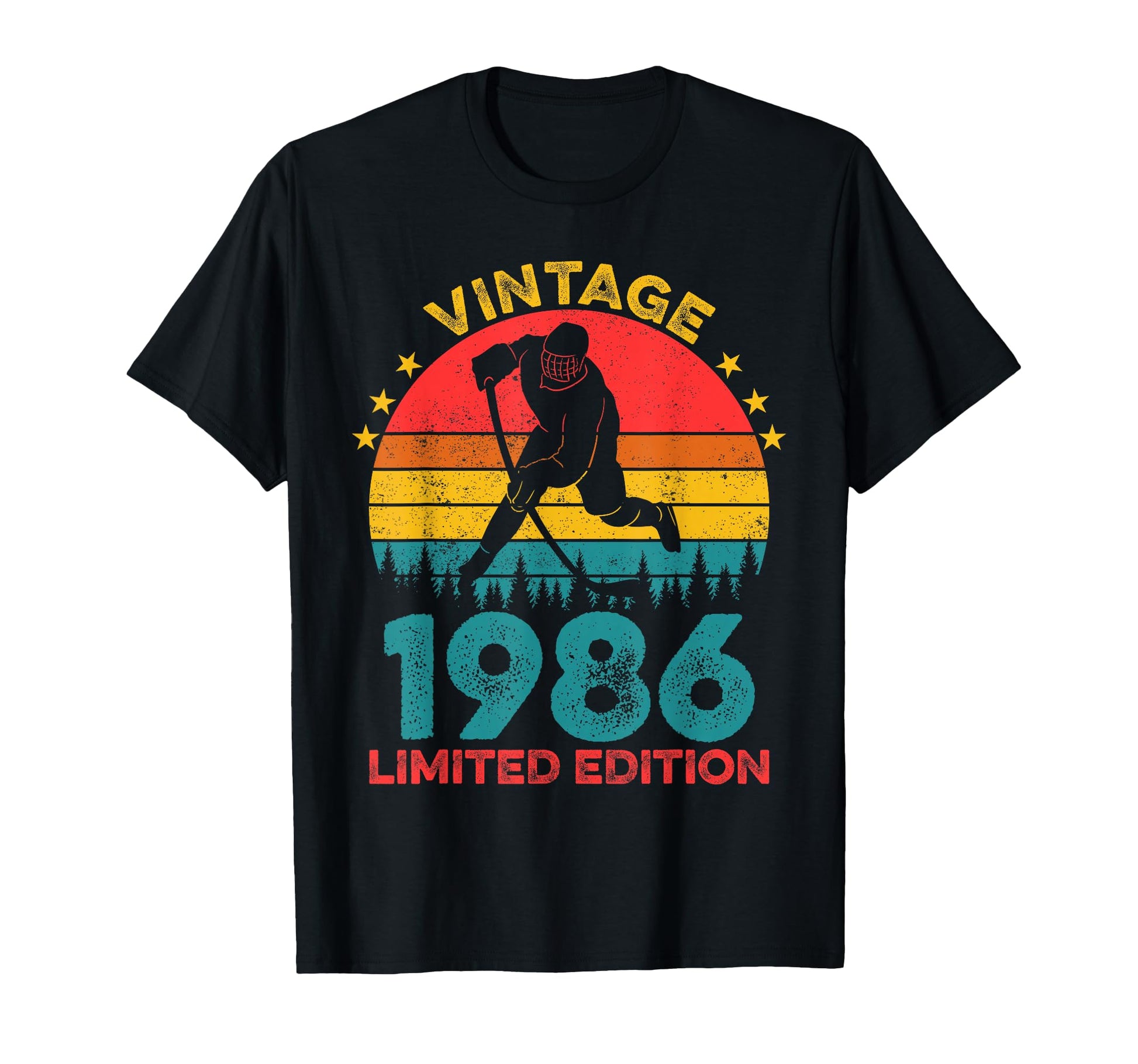 Hockey Player 1986 Sunset Birthday T-Shirt - Casual Everyday Wear Unisex - T-Shirt, Sweatshirt, Hoodie