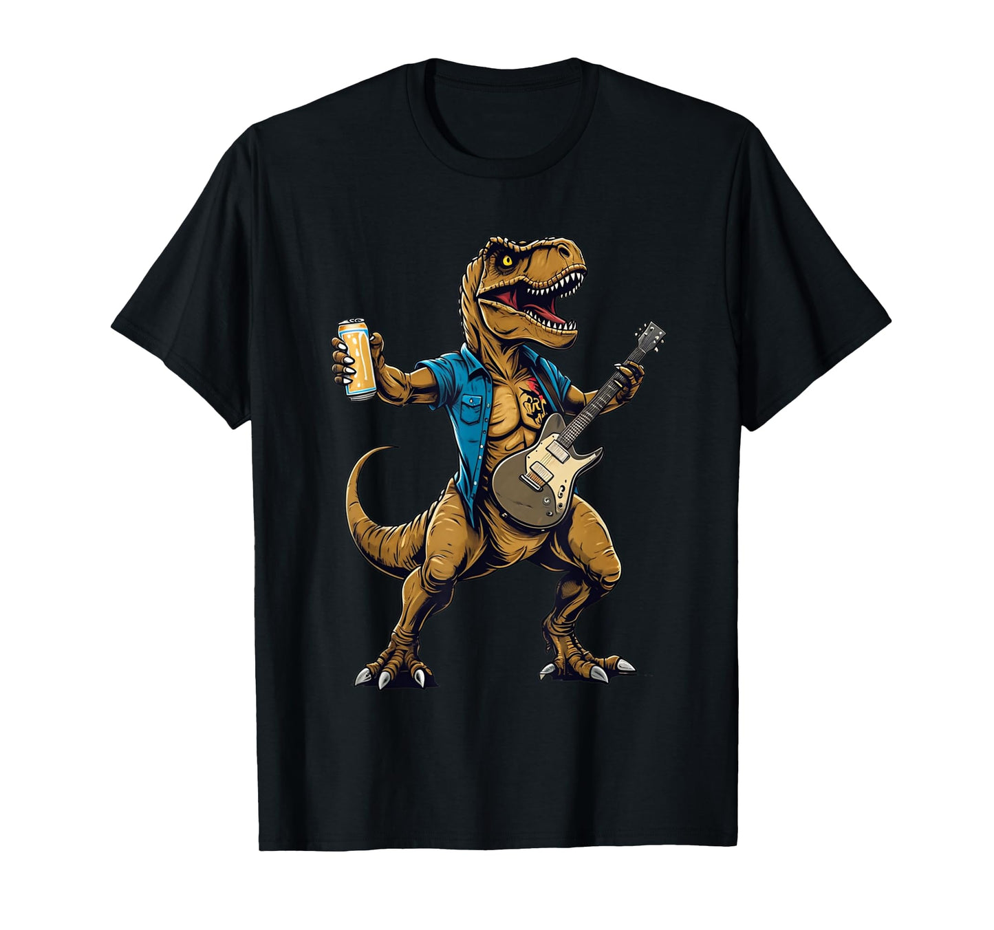 Dinosaur Rocker Guitarist Rock Concert T-Shirt - Fun Novelty Design Unisex - T-Shirt, Sweatshirt, Hoodie
