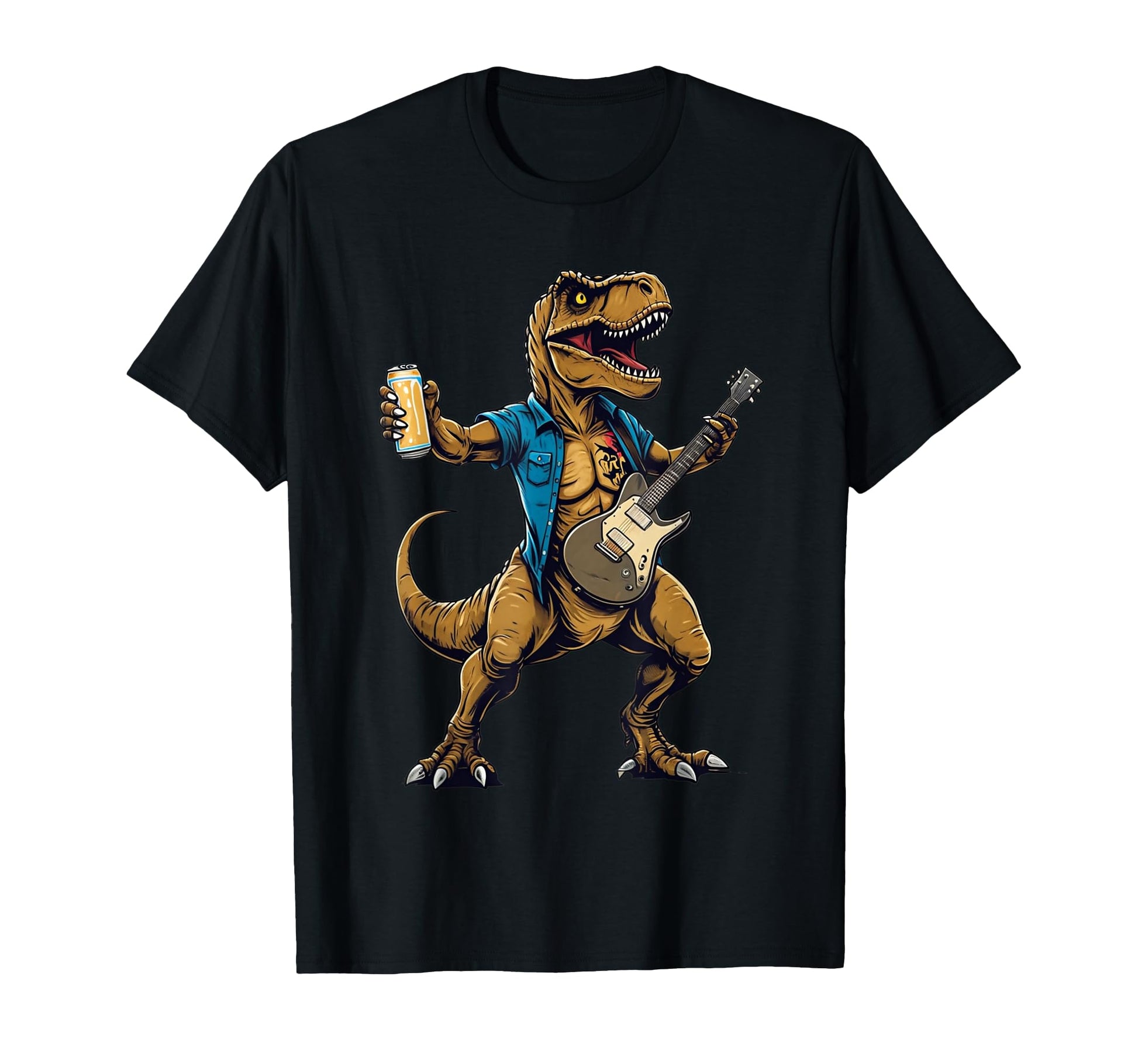 Dinosaur Rocker Guitarist Rock Concert T-Shirt - Fun Novelty Design Unisex - T-Shirt, Sweatshirt, Hoodie