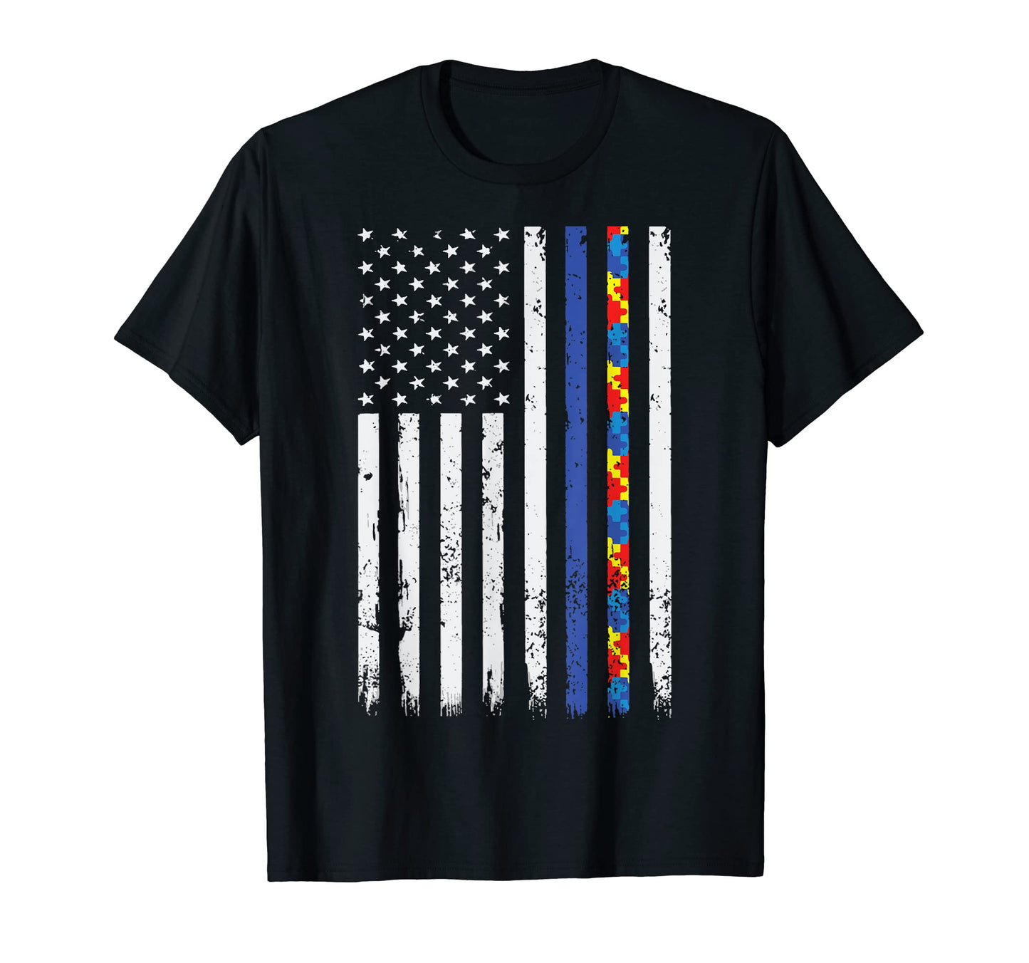 Thin Blue Line Police Support Autism 4Th T-Shirt - Graphic Print Men Women - T-Shirt, Sweatshirt, Hoodie