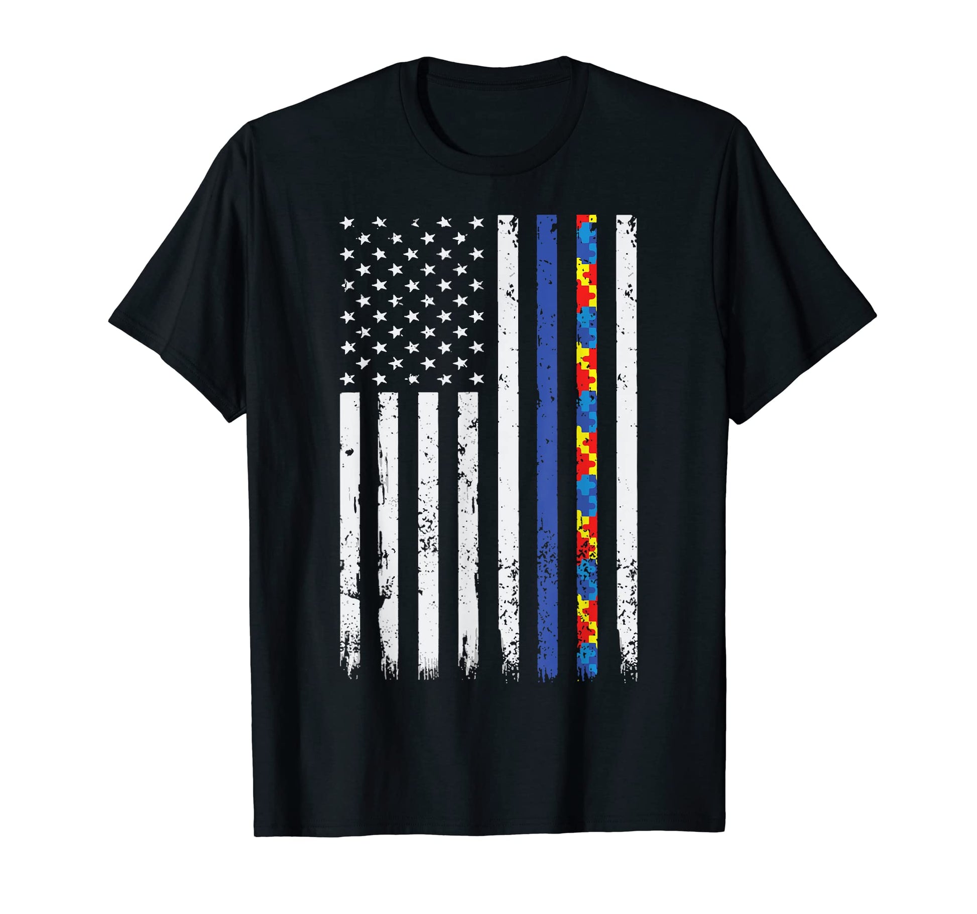 Thin Blue Line Police Support Autism 4Th T-Shirt - Graphic Print Men Women - T-Shirt, Sweatshirt, Hoodie