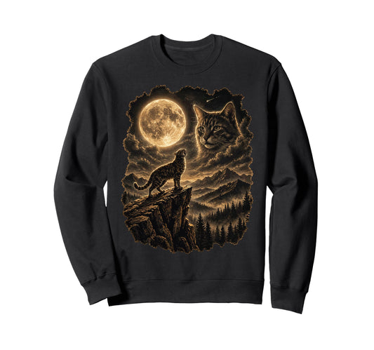 Cat Howling Moon Wildlife Cat Lovers Sweatshirt - Graphic Print Men Women - T-Shirt, Sweatshirt, Hoodie