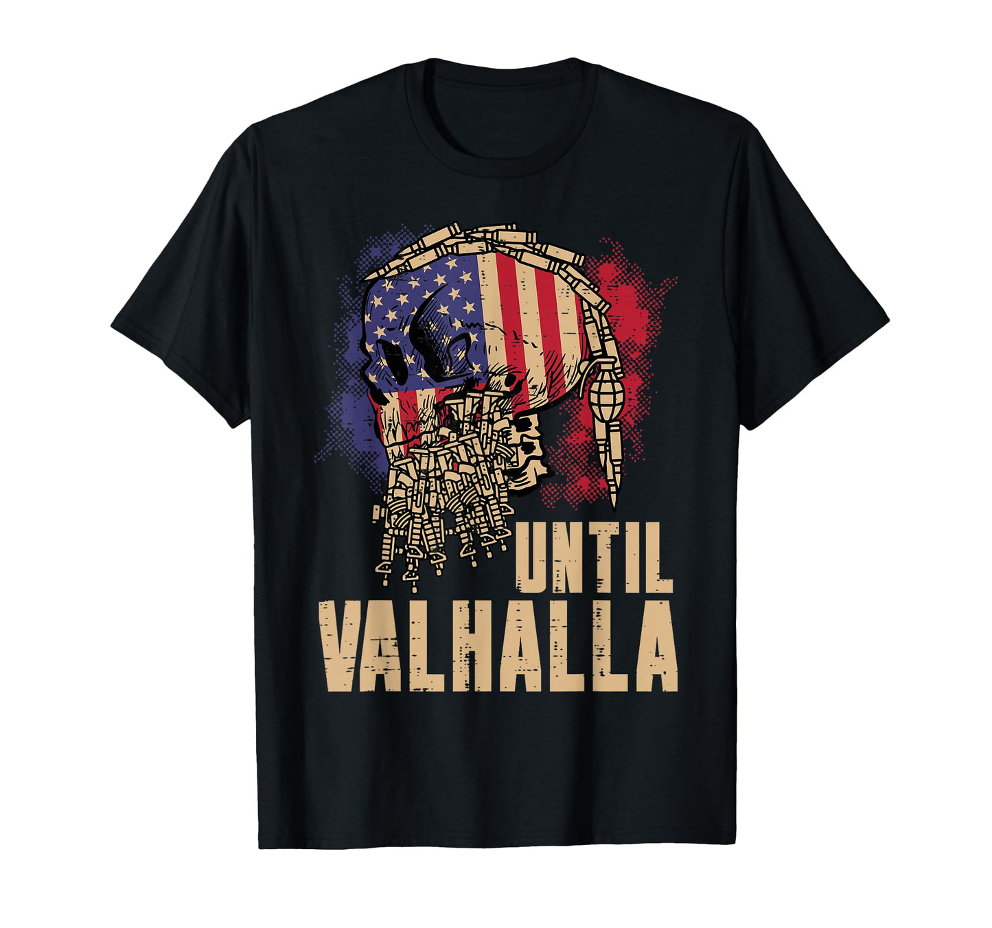 Viking Skull Us Flag Until Valhalla T-Shirt - Minimalist Print Unisex - T-Shirt, Sweatshirt, Hoodie