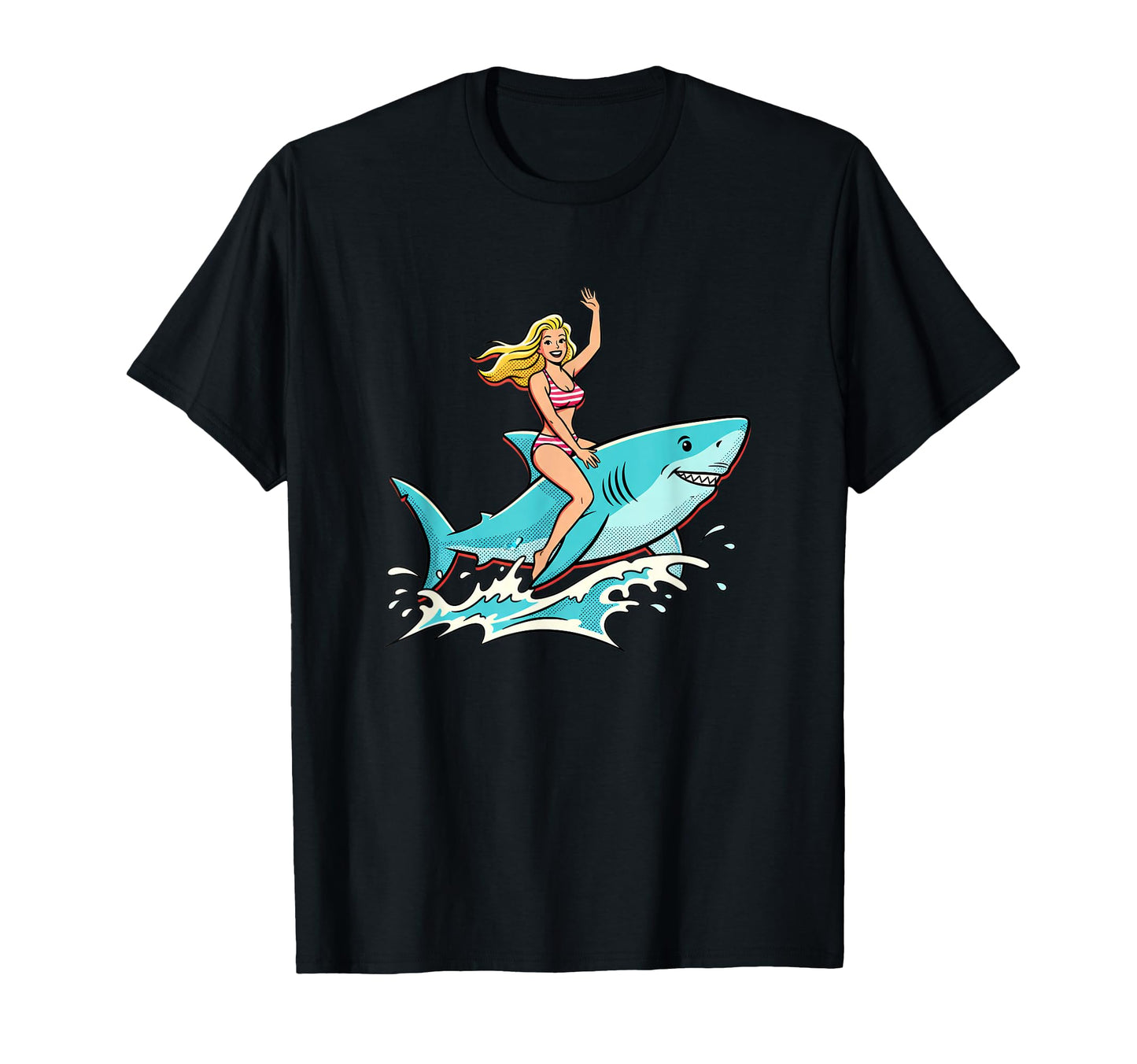 Shark Rider Pop Art Funny Sea Creature T-Shirt - Graphic Print for Adults - T-Shirt, Sweatshirt, Hoodie