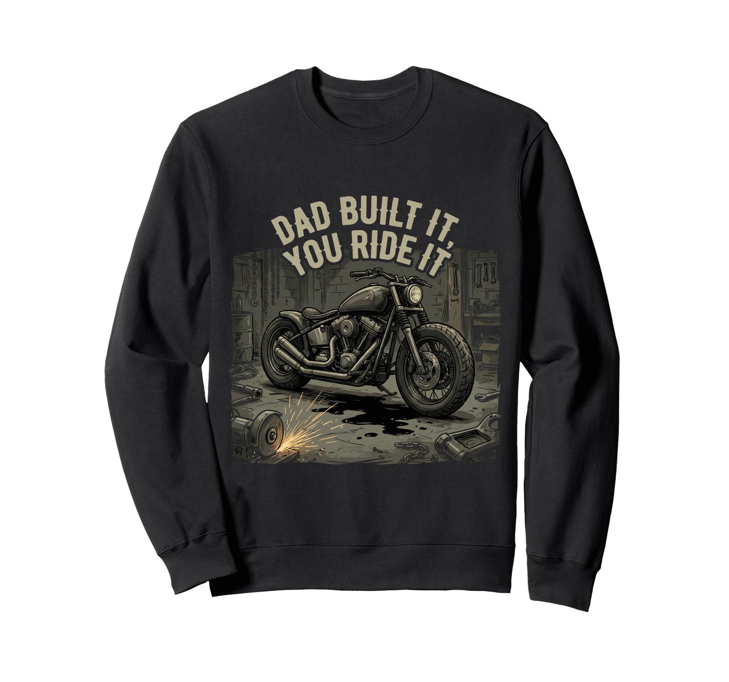 Garage Motorcycle Papa Rider Biker Dad Sweatshirt - Graphic Print Unisex - T-Shirt, Sweatshirt, Hoodie
