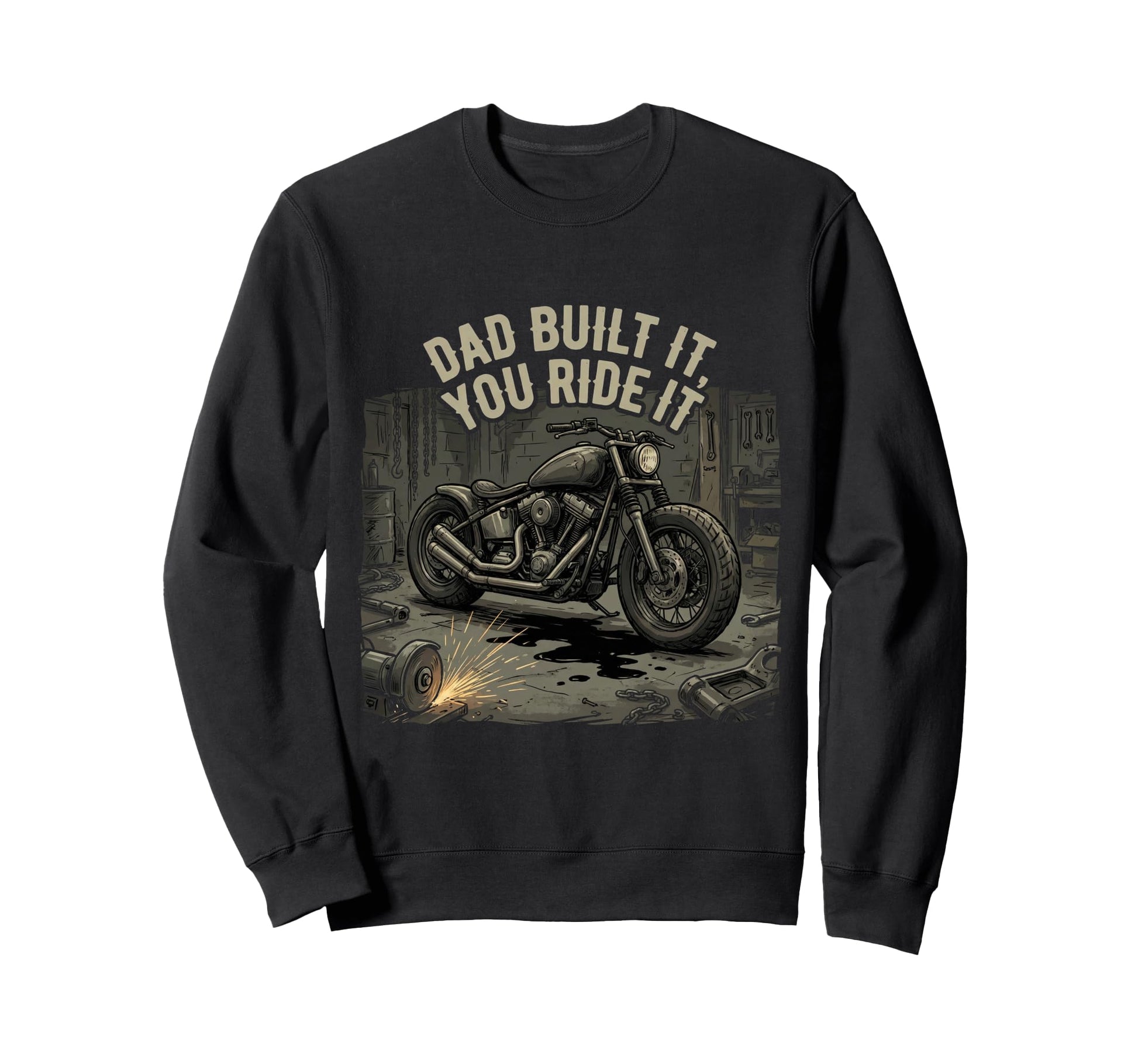 Garage Motorcycle Papa Rider Biker Dad Sweatshirt - Graphic Print Unisex - T-Shirt, Sweatshirt, Hoodie