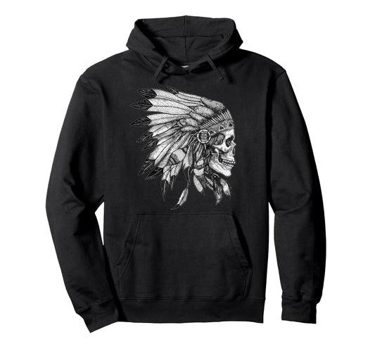 American Motorcycle Skull Native Indian Hoodie - Trendy Graphic Unisex - T-Shirt, Sweatshirt, Hoodie