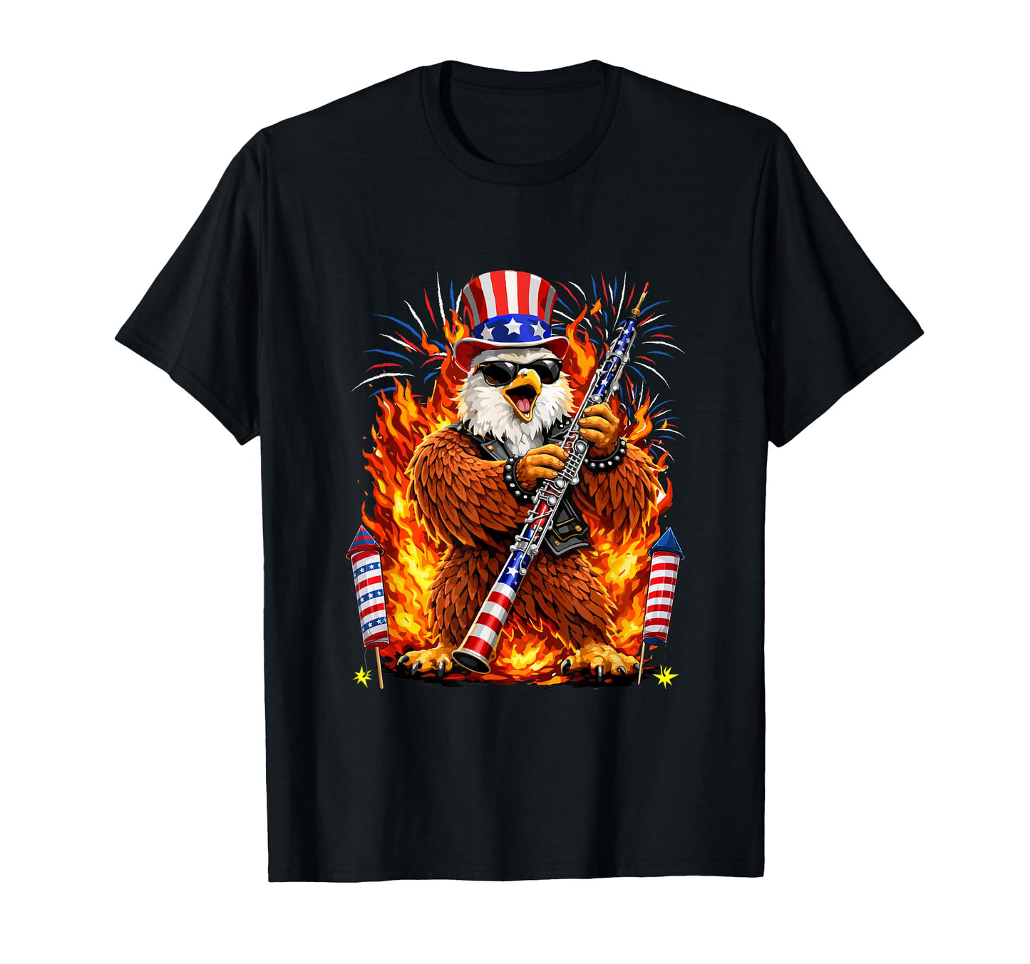 4Th July Eagle Playing Oboe Instrument T-Shirt - Aesthetic Graphic Unisex - T-Shirt, Sweatshirt, Hoodie