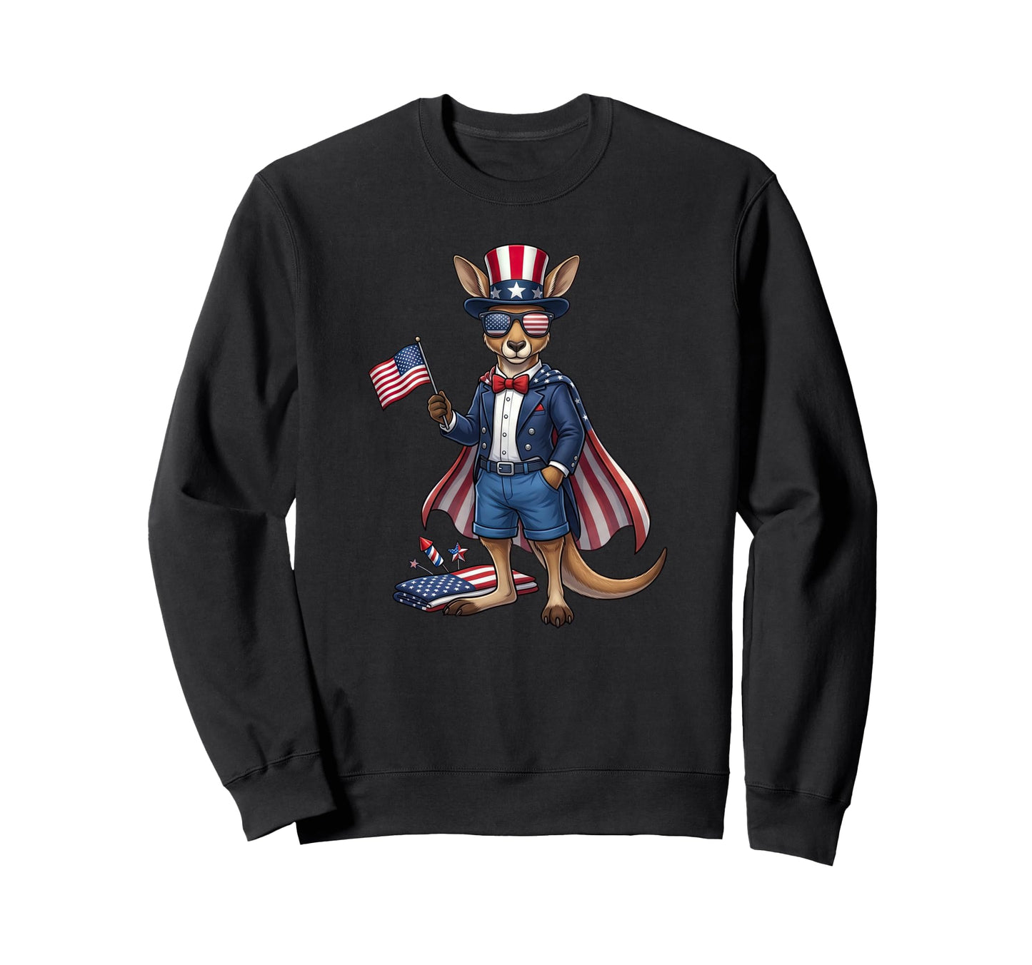 Funny Kangaroo American Usa Flag Sweatshirt - Minimalist Print Unisex - T-Shirt, Sweatshirt, Hoodie