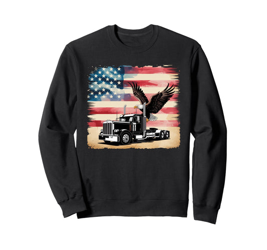 American Flag Trucker Dad Big Rig Sweatshirt - Fun Novelty Design Unisex - T-Shirt, Sweatshirt, Hoodie