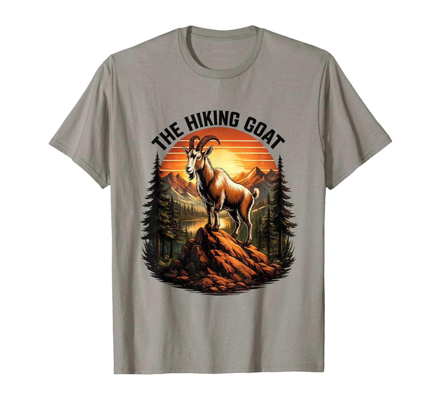 Hiking Goat Funny Mountain Sunset T-Shirt - Fun Novelty Design Men Women - T-Shirt, Sweatshirt, Hoodie