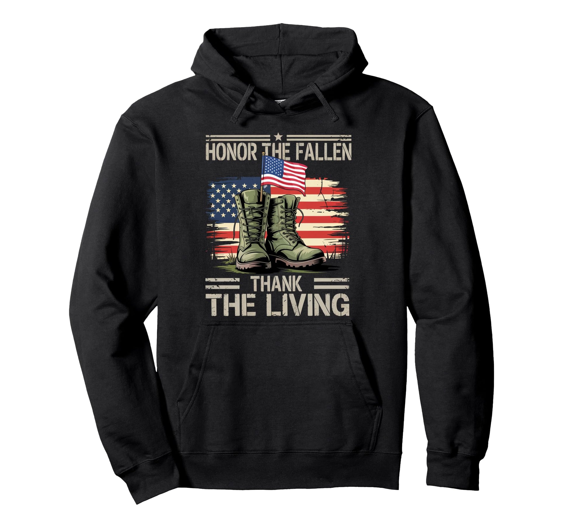 Honor Fallen Thank Living American Flag Hoodie - Unique Graphic Men Women - T-Shirt, Sweatshirt, Hoodie