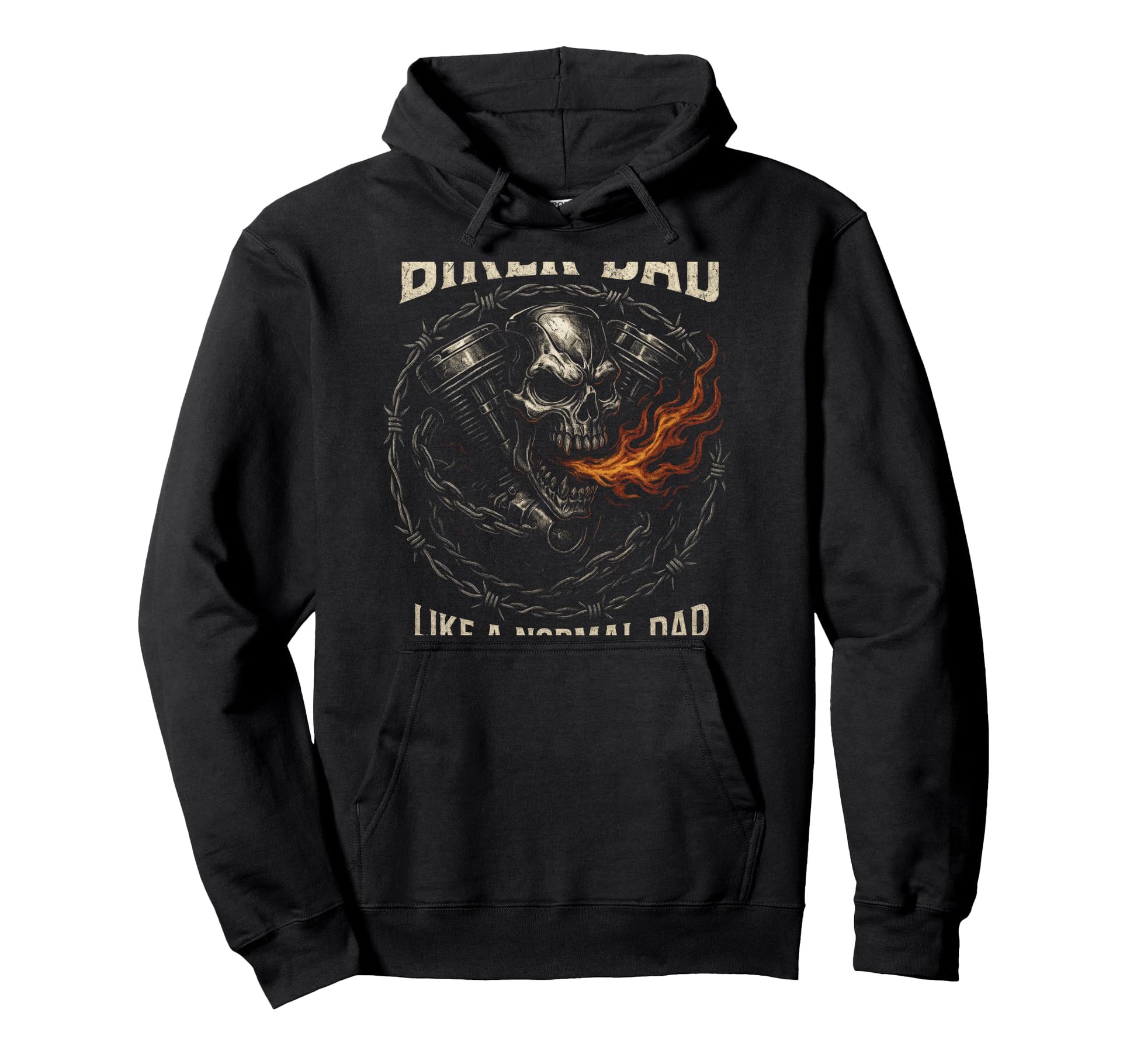 Biker Dad Skull Flames Motorcycle Rebel Hoodie - Novelty Apparel Men Women - T-Shirt, Sweatshirt, Hoodie