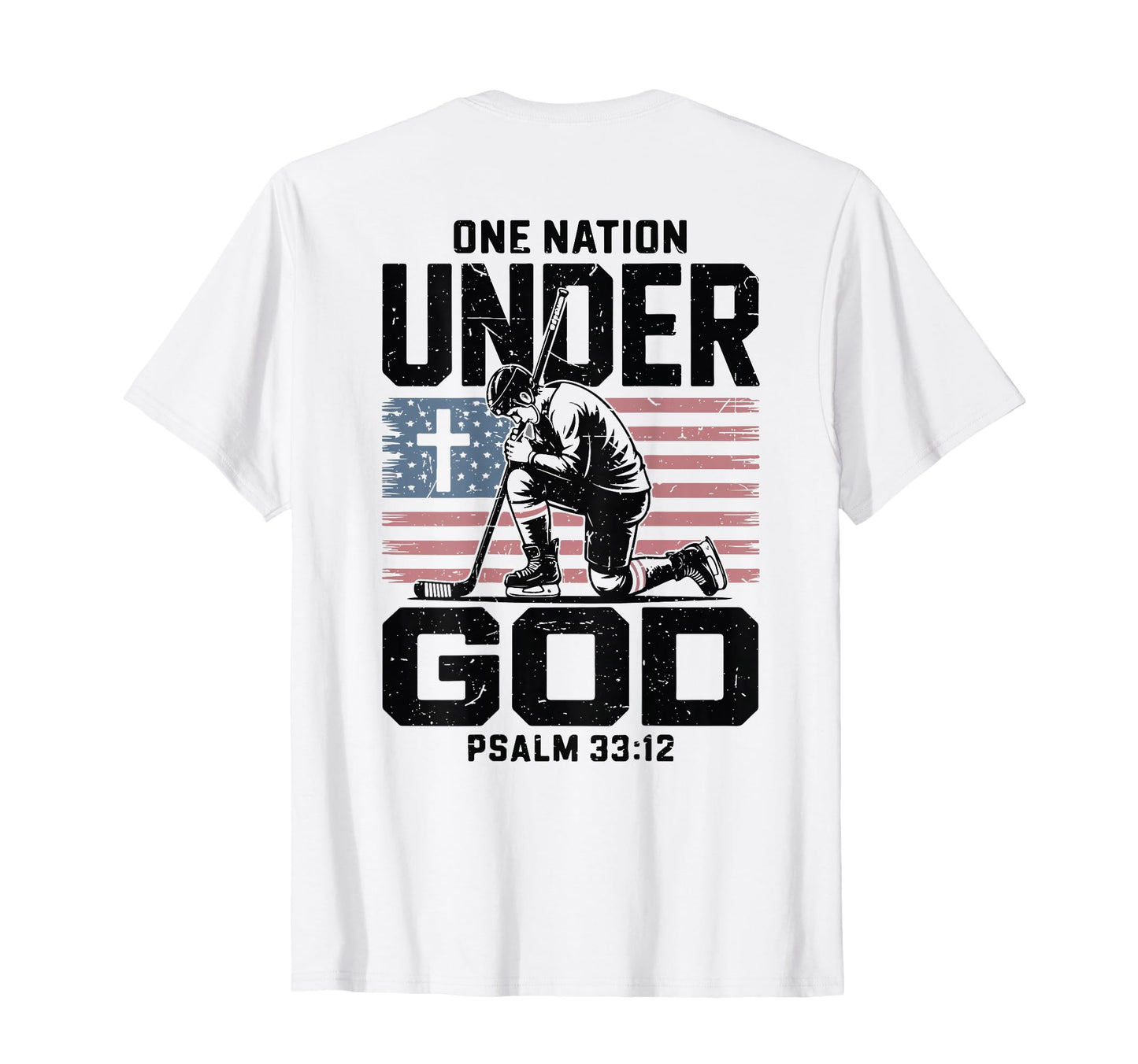 Mens One Nation Under God Patriotic Hockey T-Shirt - Graphic Print Unisex - T-Shirt, Sweatshirt, Hoodie