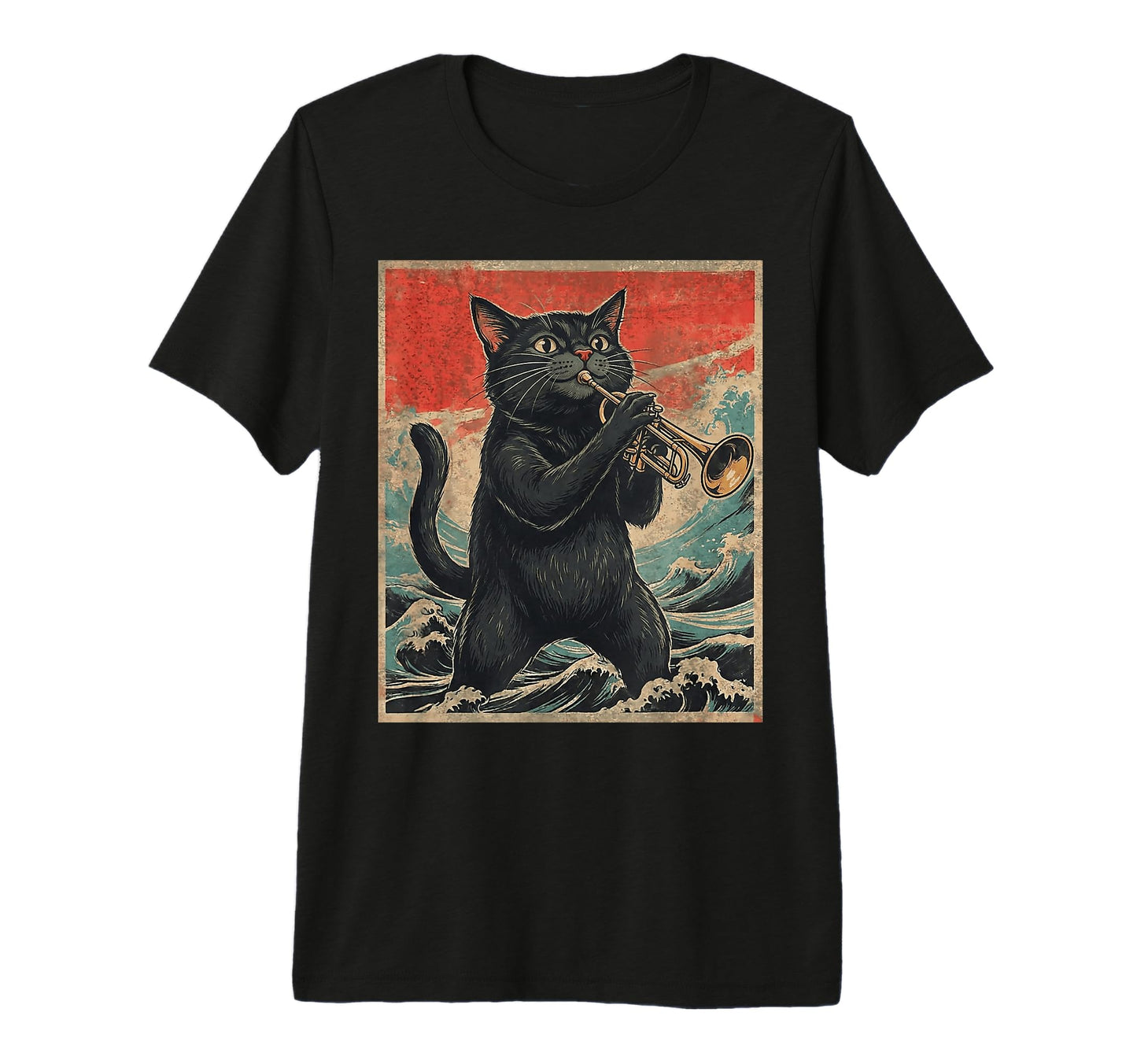 Cat Playing Trumpet Cat Animal Art T-Shirt - Minimalist Print Men Women - T-Shirt, Sweatshirt, Hoodie