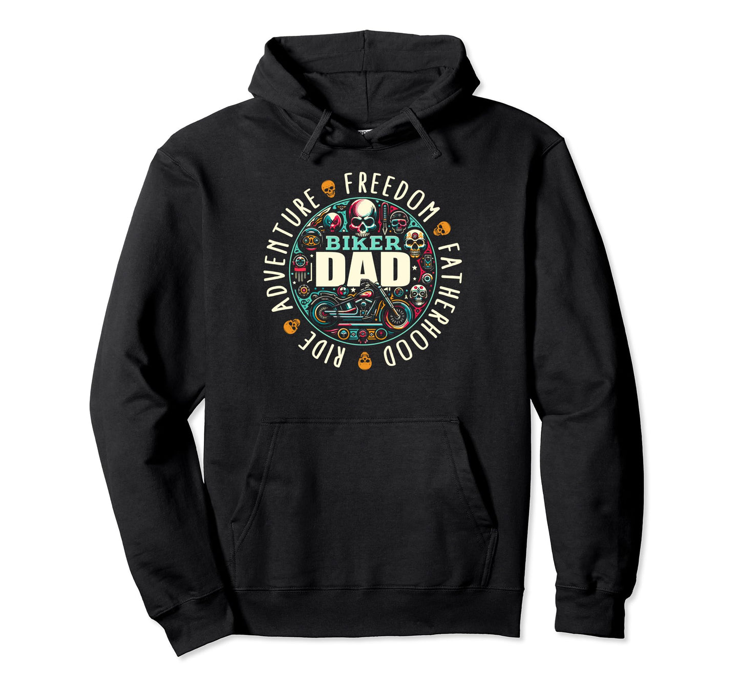 Fatherhood Biker Dad Skull Hoodie - Aesthetic Graphic for Adults - T-Shirt, Sweatshirt, Hoodie