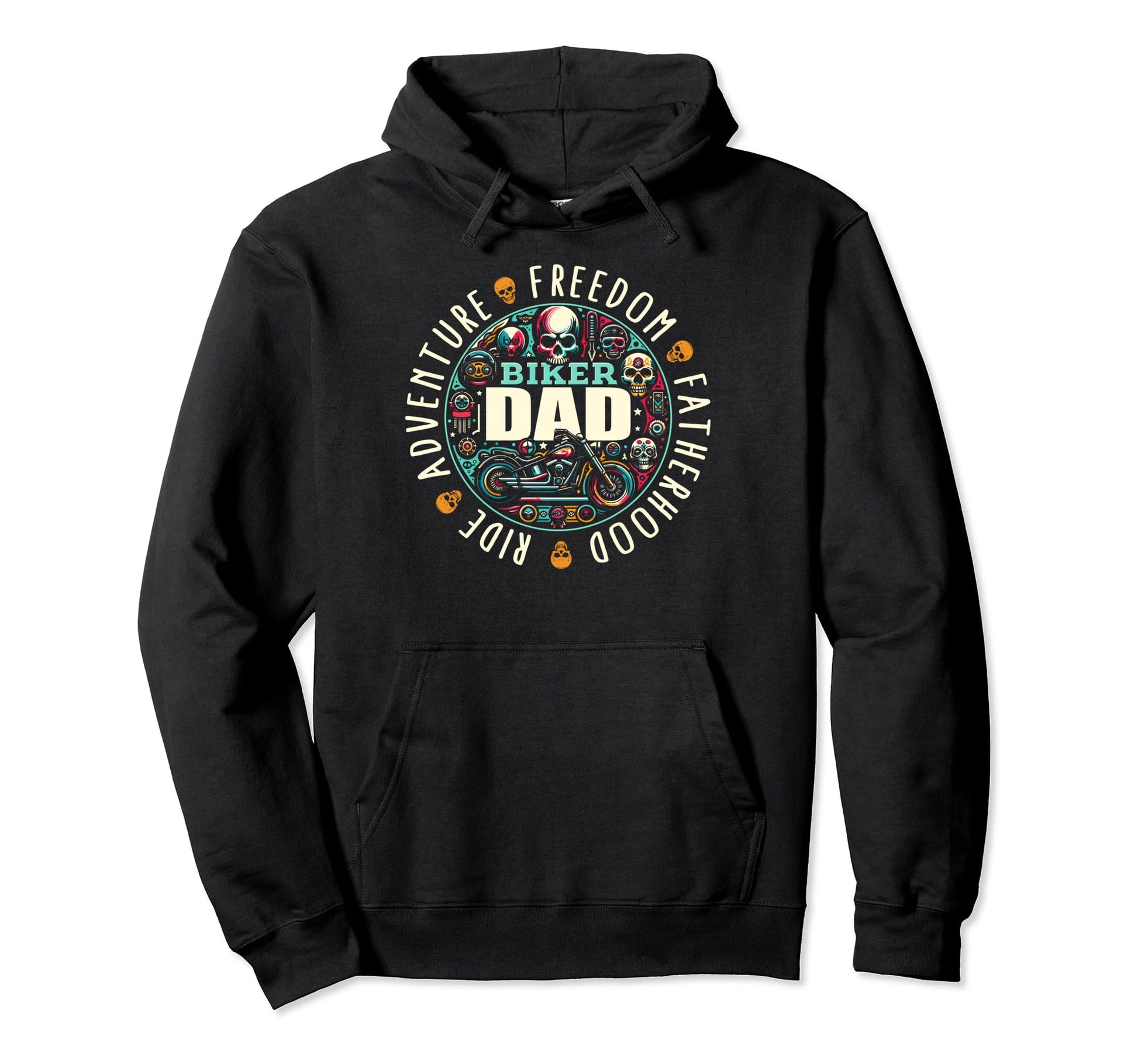 Fatherhood Biker Dad Skull Hoodie - Aesthetic Graphic for Adults - T-Shirt, Sweatshirt, Hoodie