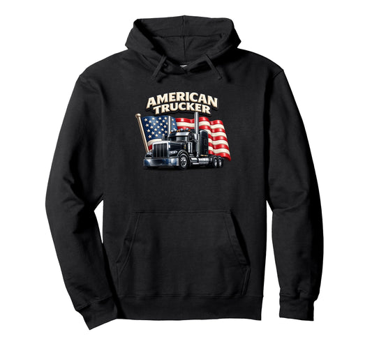 American Trucker Usa Flag Patriotic Hoodie - Novelty Apparel Men Women - T-Shirt, Sweatshirt, Hoodie