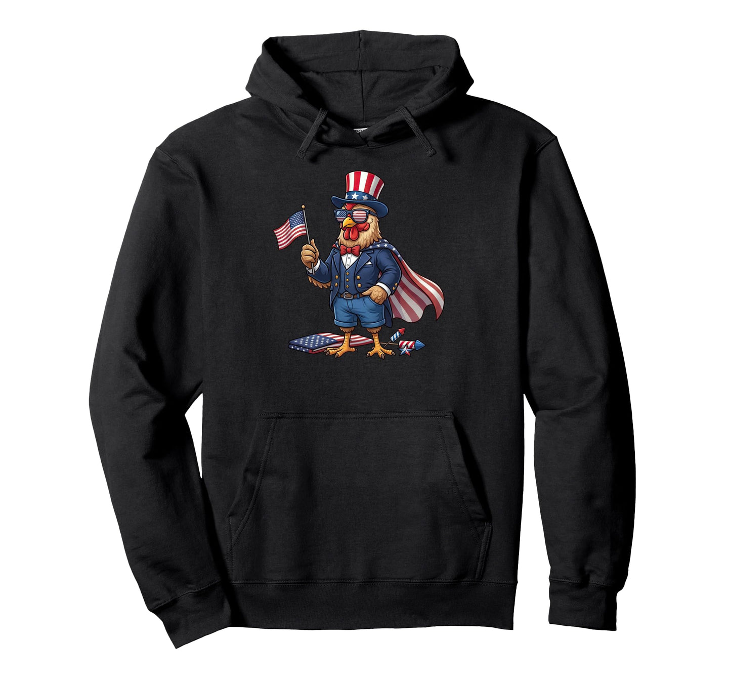 Funny Chicken American Usa Flag Hoodie - Novelty Apparel Men Women - T-Shirt, Sweatshirt, Hoodie
