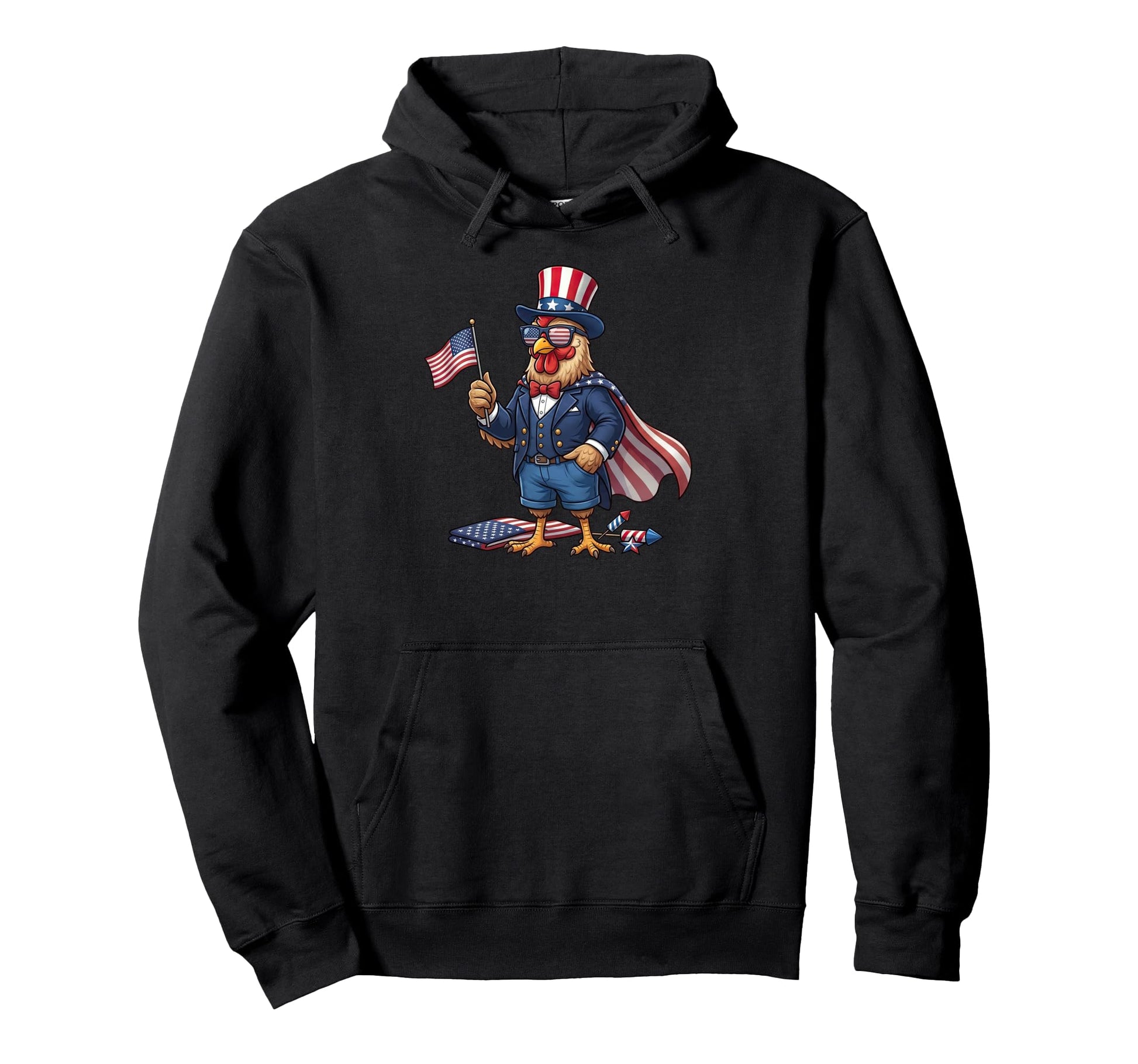 Funny Chicken American Usa Flag Hoodie - Novelty Apparel Men Women - T-Shirt, Sweatshirt, Hoodie