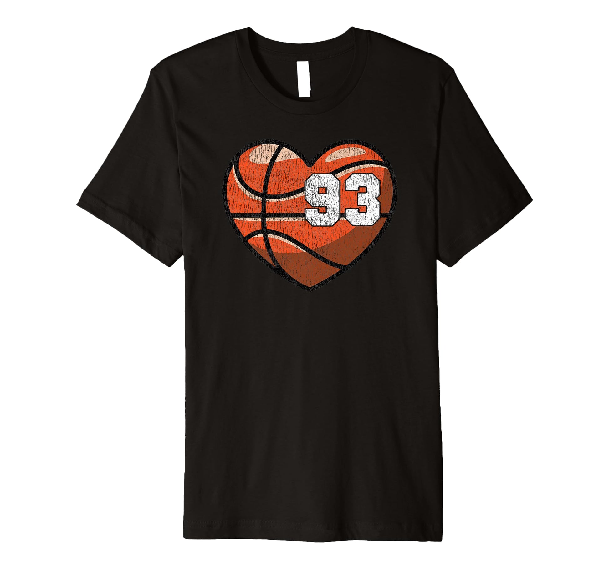 Basketball Number 93 Distressed Heart T-Shirt - Graphic Print Unisex - T-Shirt, Sweatshirt, Hoodie