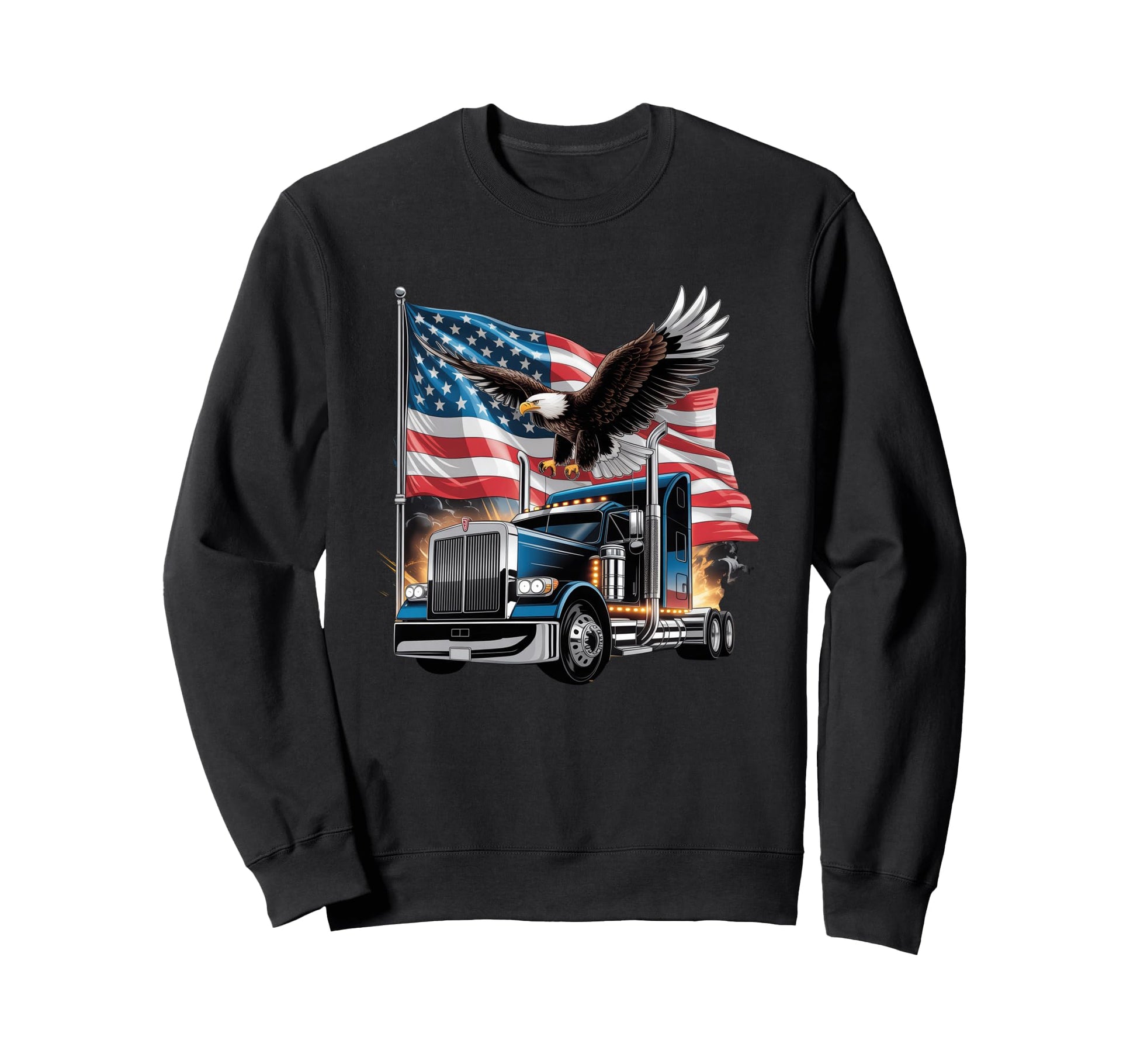 American Flag Trucker Dad Big Rig Sweatshirt - Graphic Print for Adults - T-Shirt, Sweatshirt, Hoodie