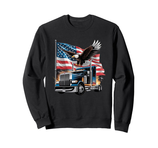 American Flag Trucker Dad Big Rig Sweatshirt - Graphic Print for Adults - T-Shirt, Sweatshirt, Hoodie