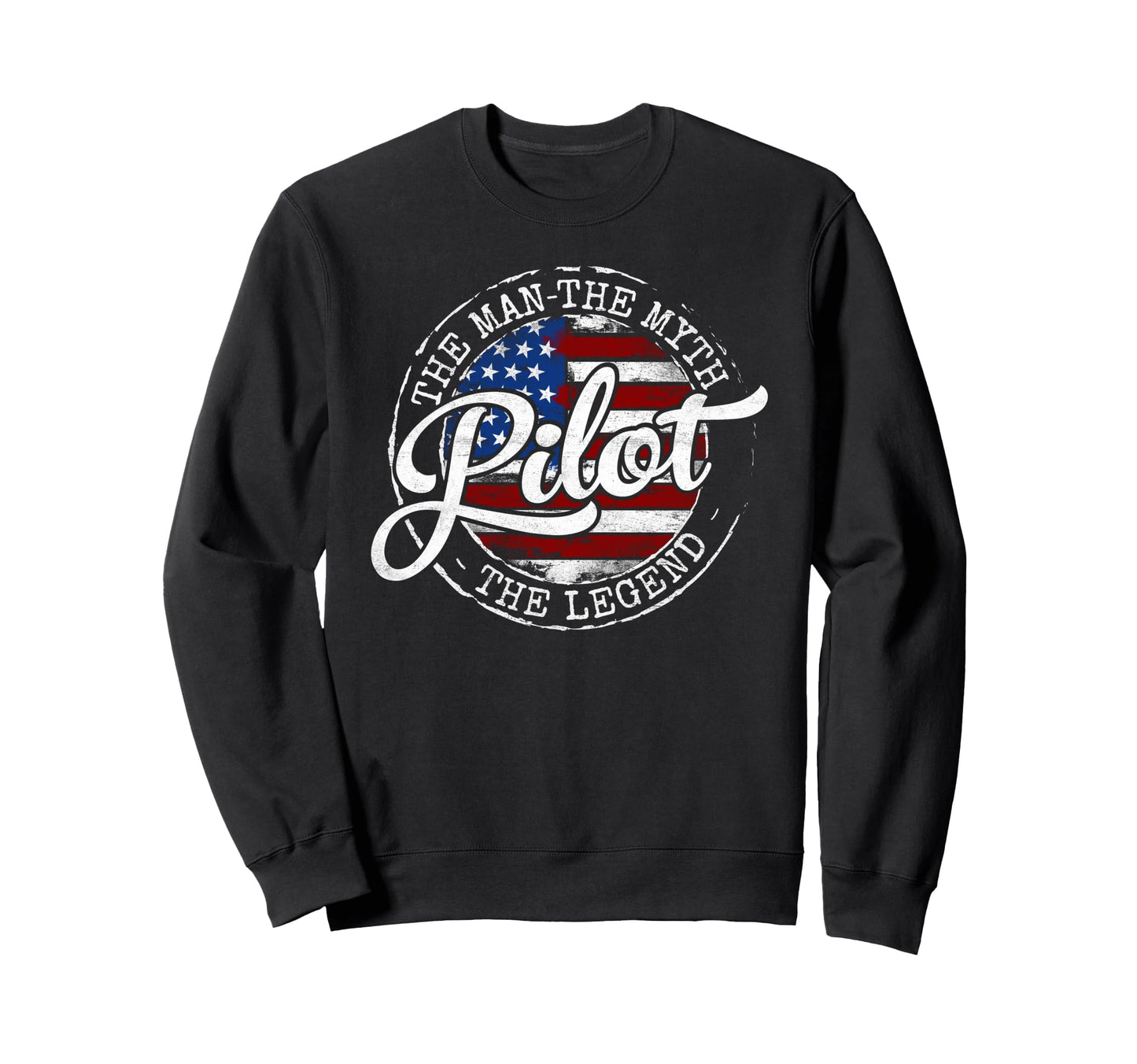 Pilot Myth Legend Usa Flag Stamp Flying Sweatshirt - Novelty Apparel Unisex - T-Shirt, Sweatshirt, Hoodie
