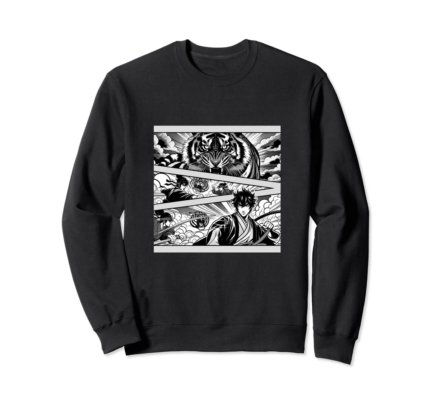 Japanese Fighters Battling Tiger Sweatshirt - Unique Graphic Men Women - T-Shirt, Sweatshirt, Hoodie