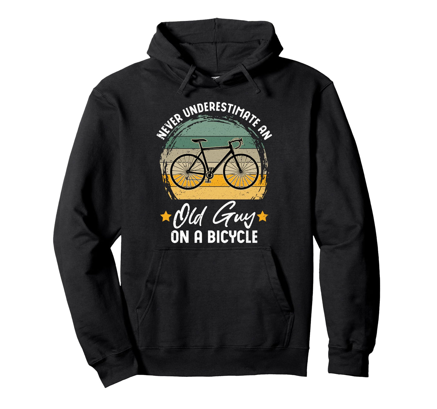 Never Underestimate Old Guy Bicycle Hoodie - Fun Novelty Design Unisex - T-Shirt, Sweatshirt, Hoodie