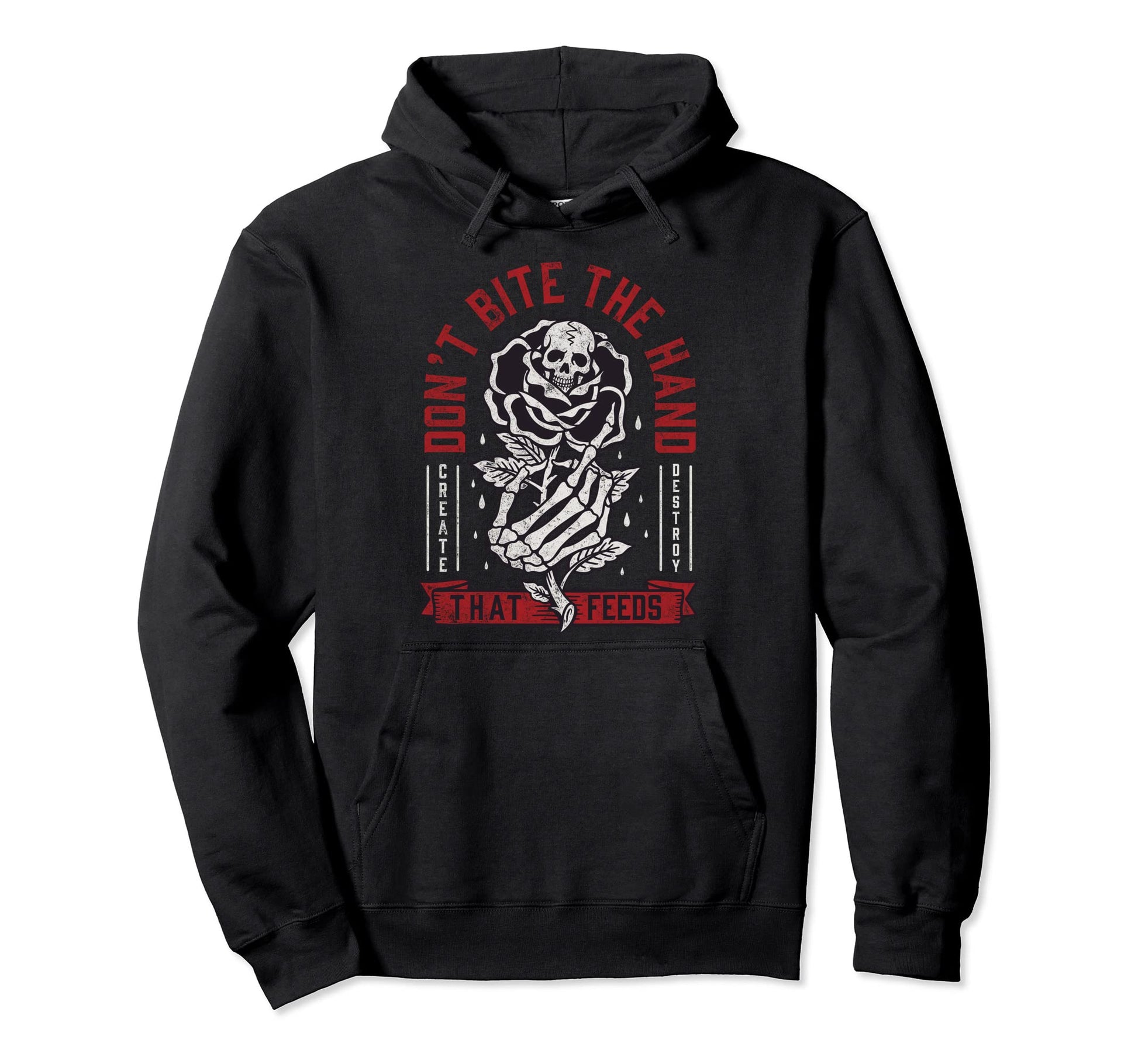 Dont Bite Hand That Feeds Skull Hoodie - Casual Everyday Wear Men Women - T-Shirt, Sweatshirt, Hoodie