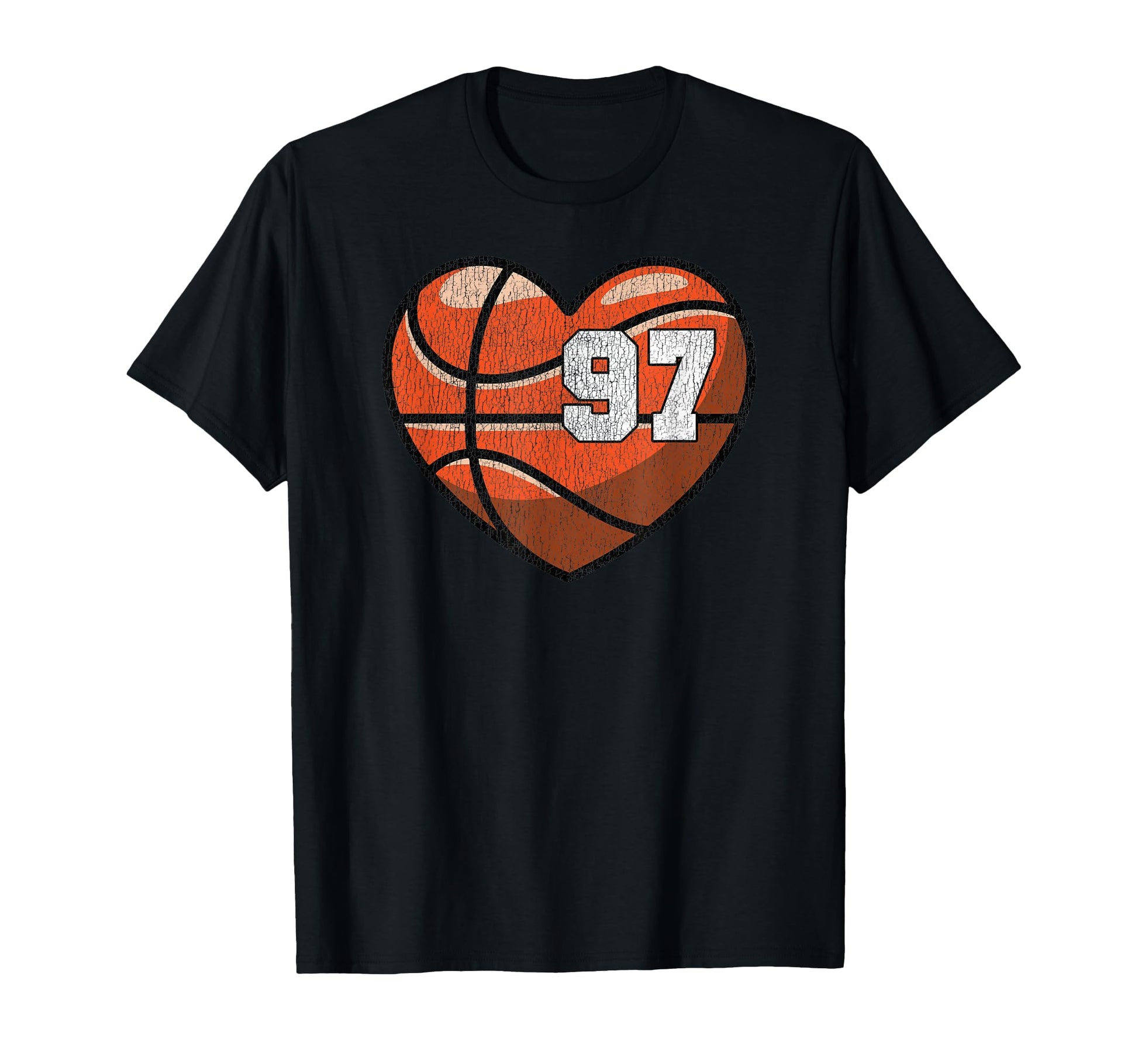 Basketball Number 97 Distressed Heart T-Shirt - Trendy Graphic Unisex - T-Shirt, Sweatshirt, Hoodie