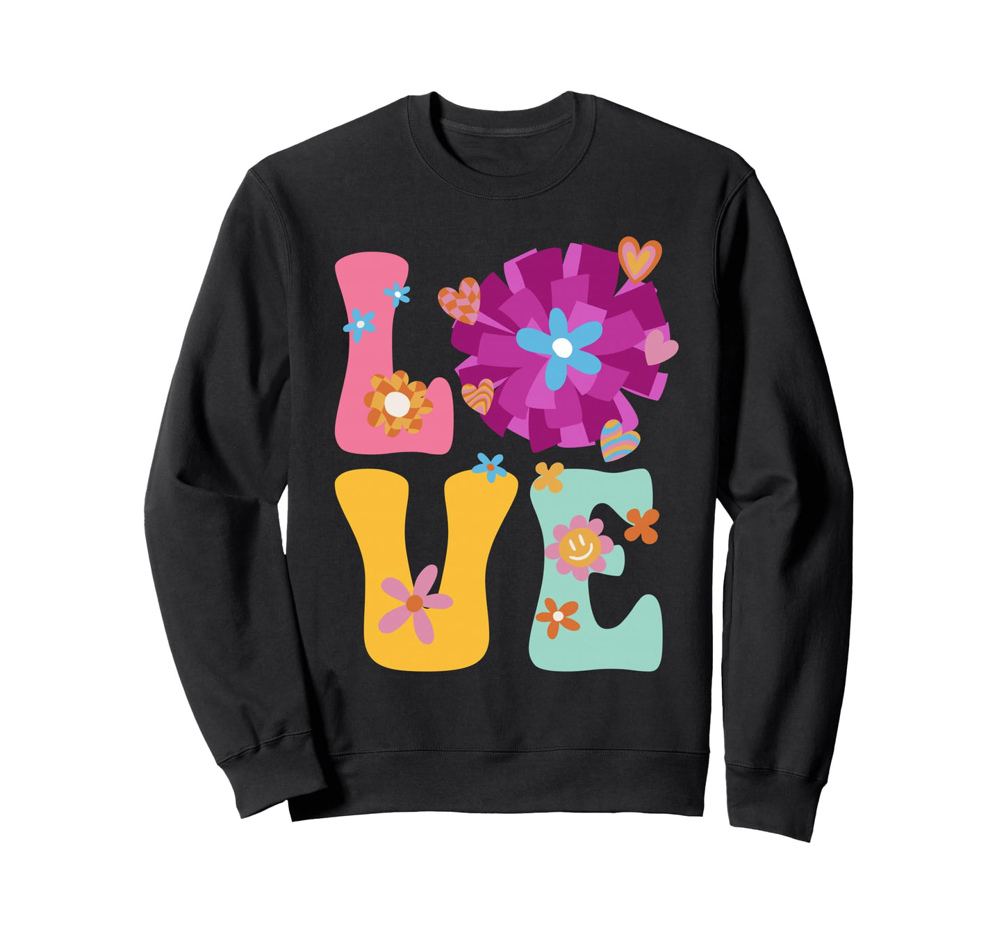 Love Cheer Groovy Cheerleader Sweatshirt - Novelty Apparel Unisex - T-Shirt, Sweatshirt, Hoodie