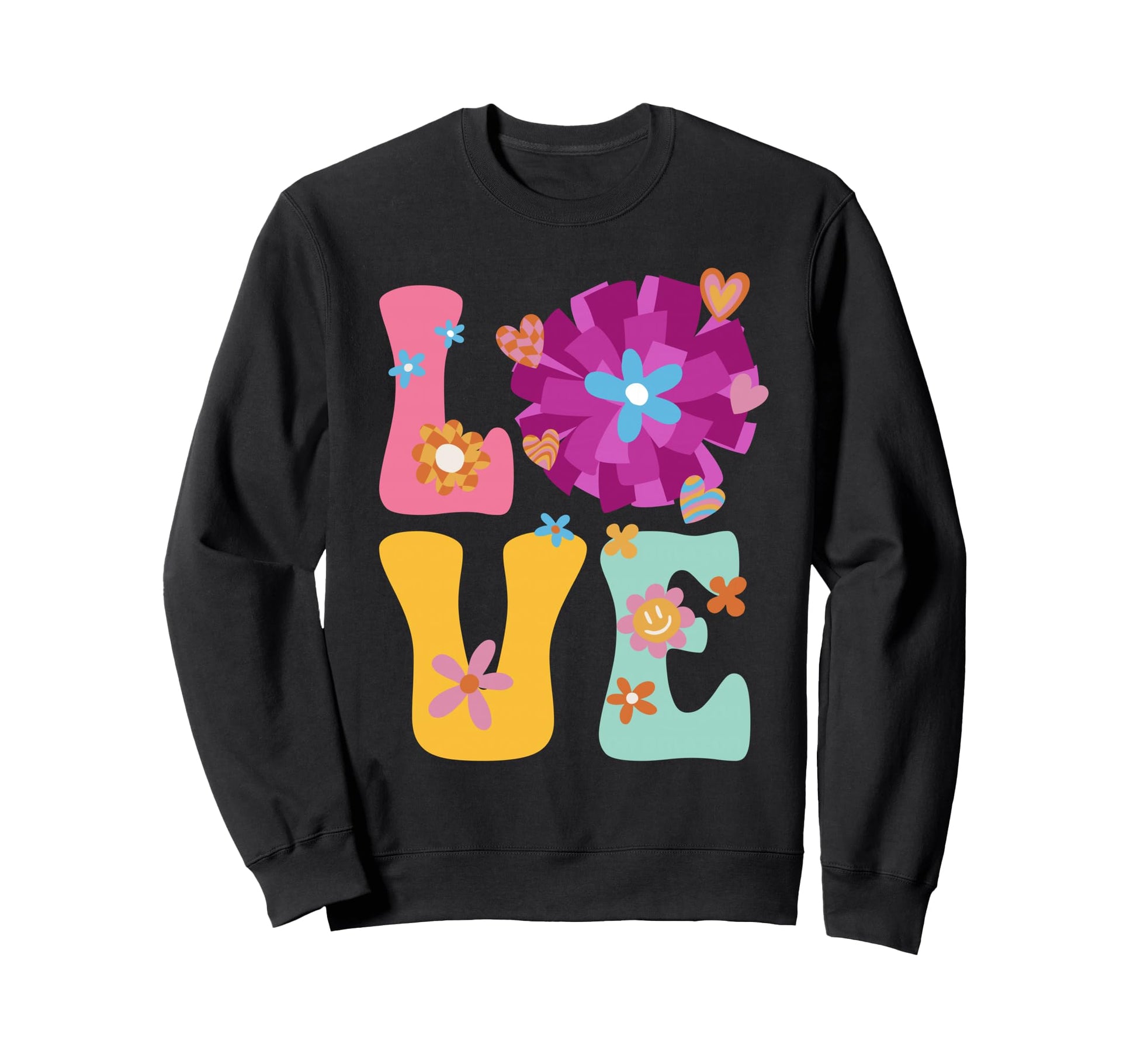 Love Cheer Groovy Cheerleader Sweatshirt - Novelty Apparel Unisex - T-Shirt, Sweatshirt, Hoodie
