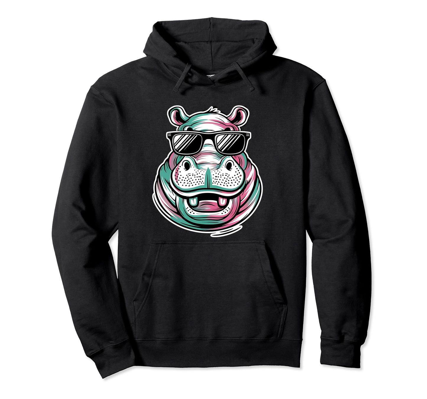 Happy Hippo Shades Hippopotamus Pop Art Hoodie - Minimalist Print Unisex - T-Shirt, Sweatshirt, Hoodie