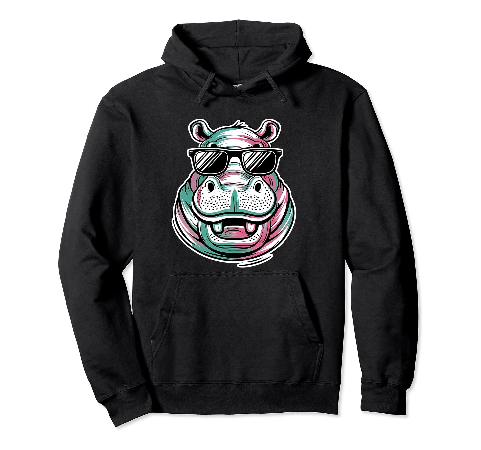 Happy Hippo Shades Hippopotamus Pop Art Hoodie - Minimalist Print Unisex - T-Shirt, Sweatshirt, Hoodie