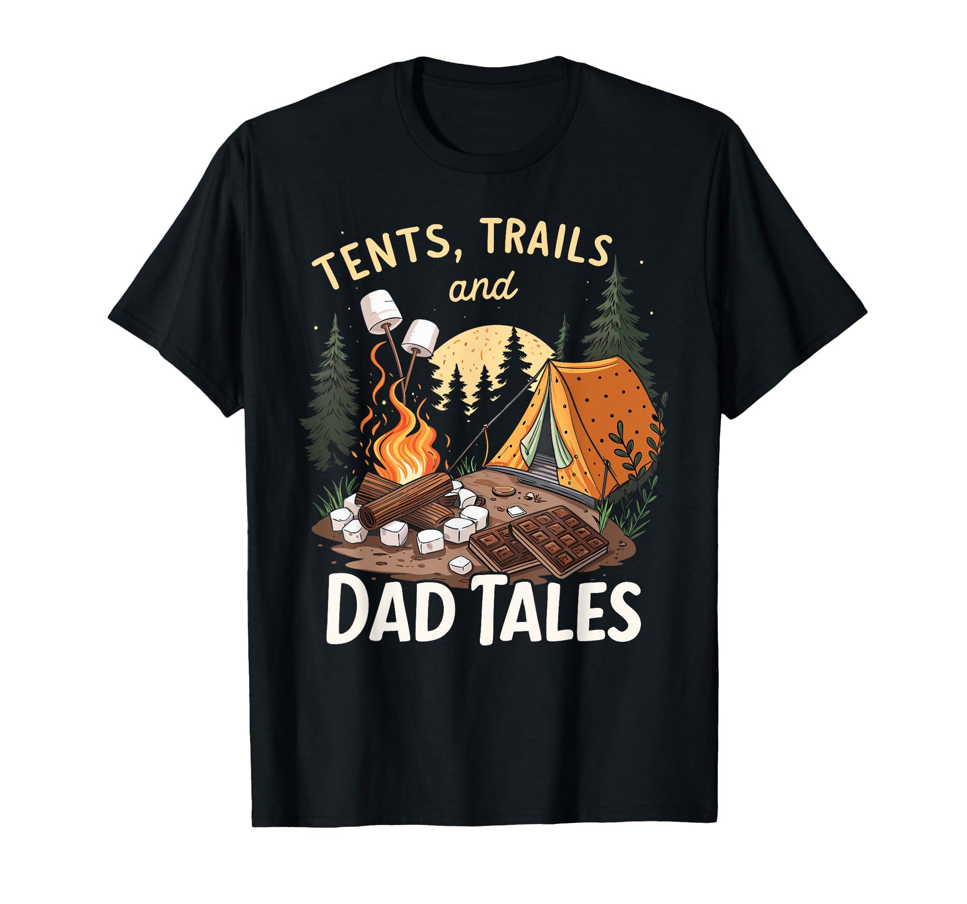 Tents Trails And Dad Tales Hiking Hoodie - Graphic Print for Adults - T-Shirt, Sweatshirt, Hoodie