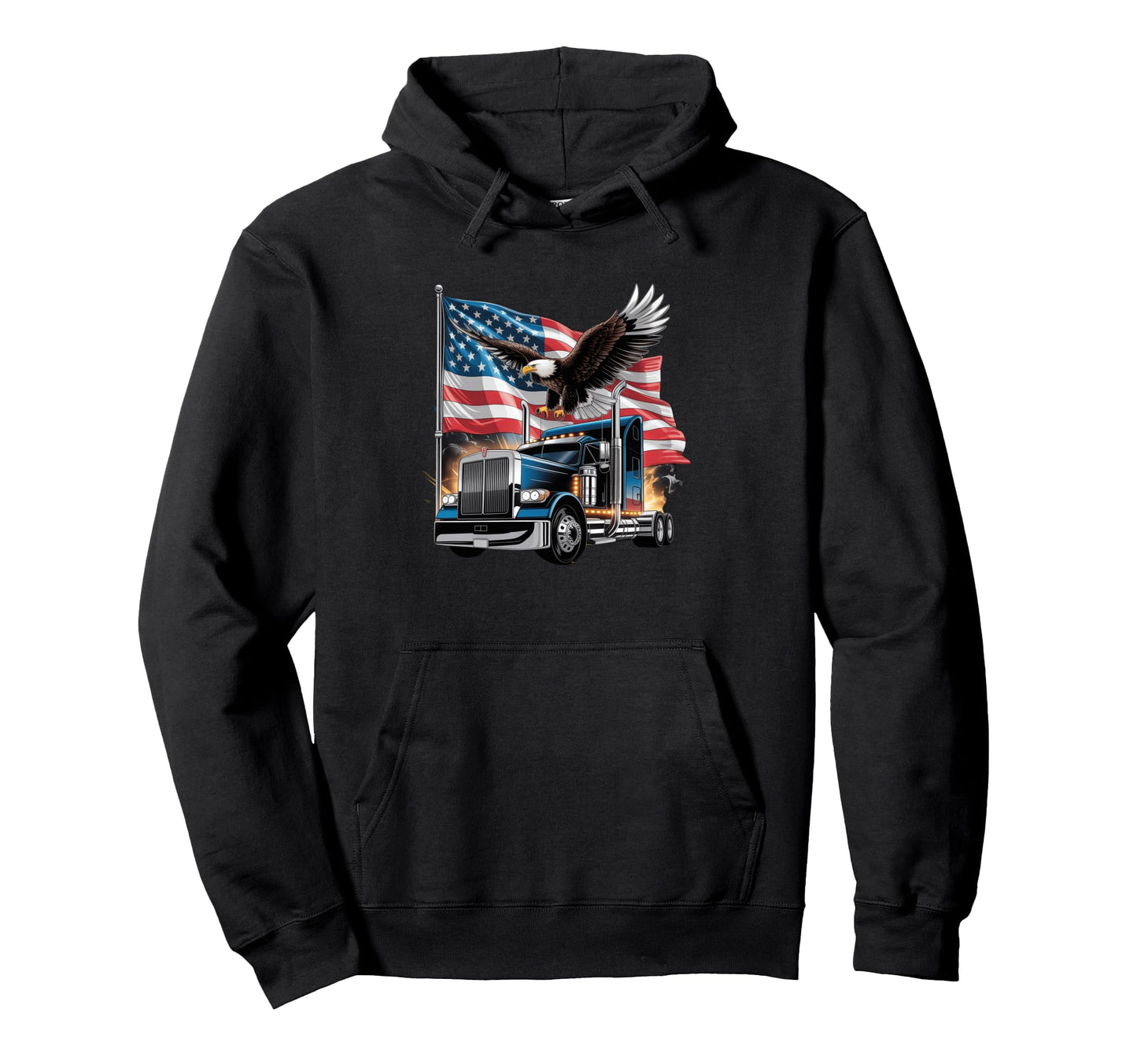 American Flag Trucker Dad Big Rig Hoodie - Graphic Print for Adults - T-Shirt, Sweatshirt, Hoodie