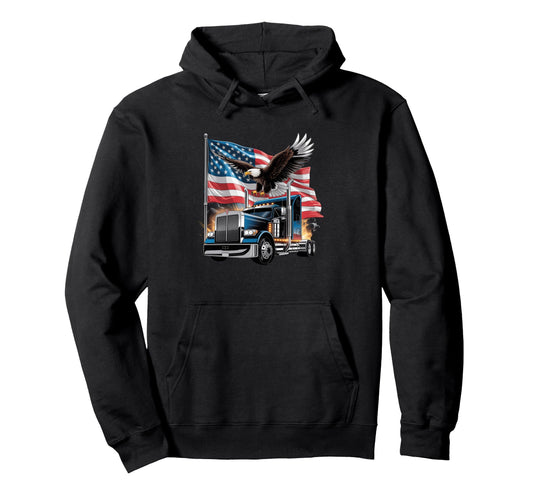 American Flag Trucker Dad Big Rig Hoodie - Graphic Print for Adults - T-Shirt, Sweatshirt, Hoodie