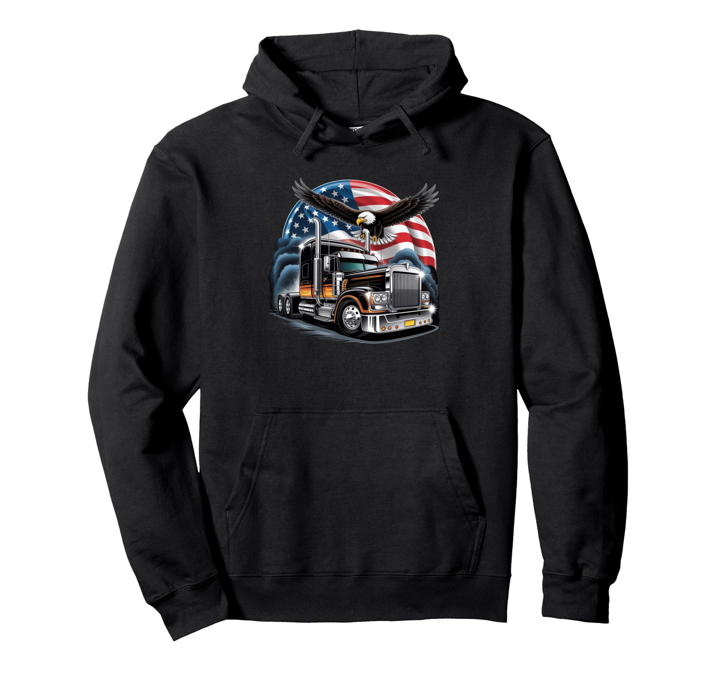 American Flag Trucker Dad Big Rig Hoodie - Minimalist Print for Adults - T-Shirt, Sweatshirt, Hoodie
