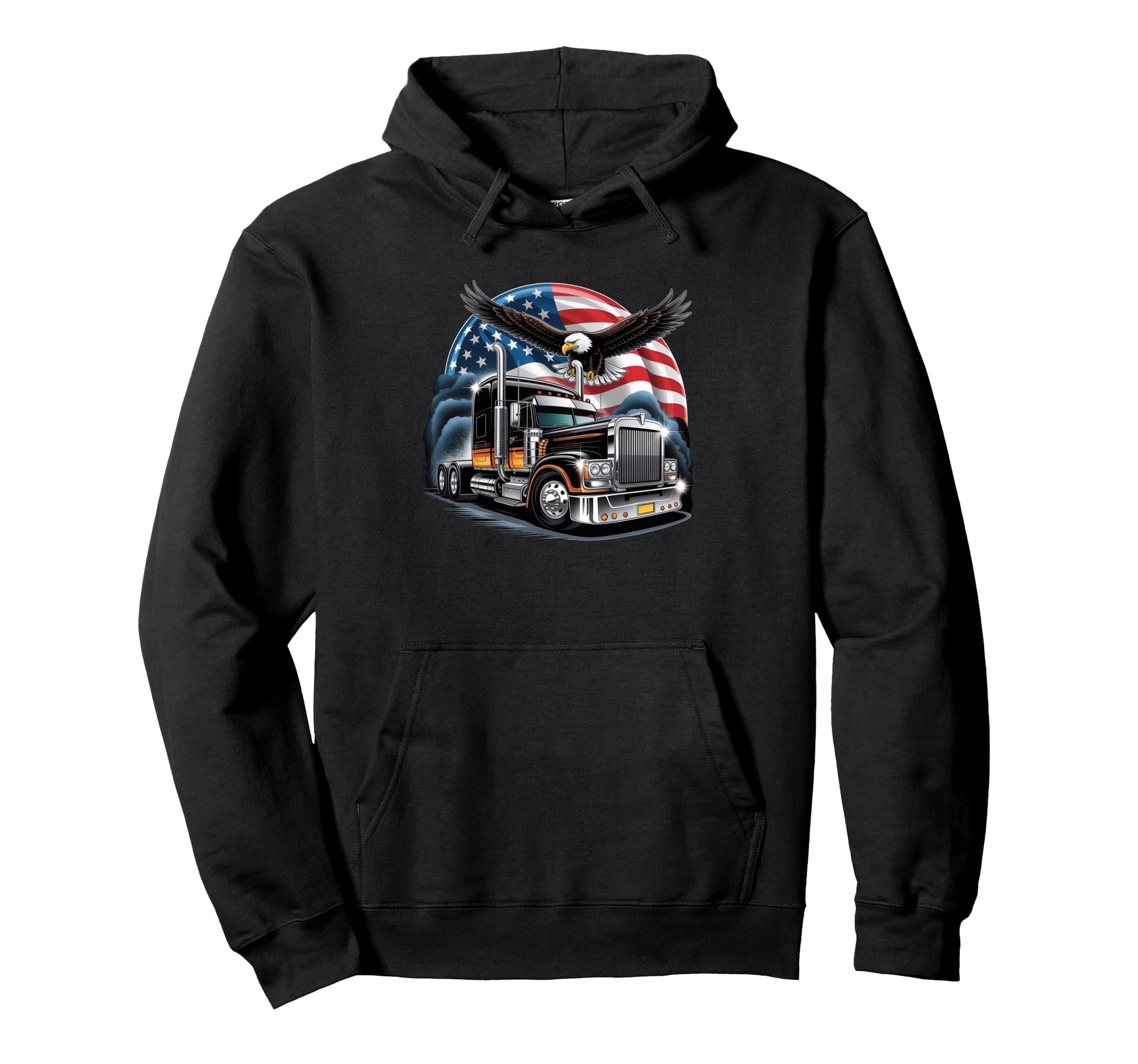 American Flag Trucker Dad Big Rig Hoodie - Minimalist Print for Adults - T-Shirt, Sweatshirt, Hoodie
