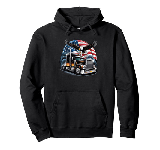 American Flag Trucker Dad Big Rig Hoodie - Minimalist Print for Adults - T-Shirt, Sweatshirt, Hoodie