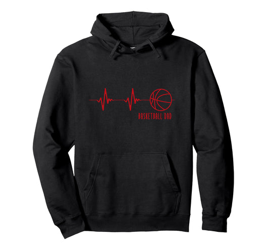 Basketball Dad Heartbeat Hoodie - Fun Novelty Design for Adults - T-Shirt, Sweatshirt, Hoodie