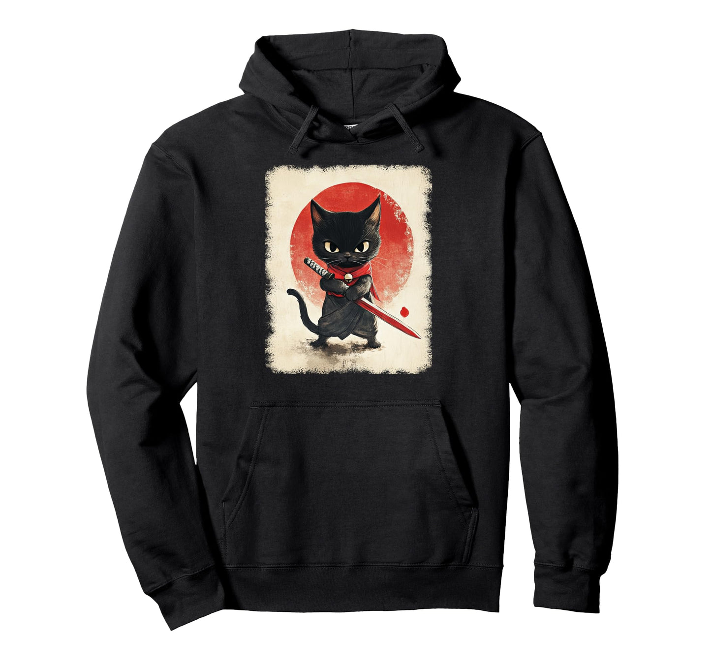 Japanese Samurai Kitten Kawaii Ninja Cat Hoodie - Graphic Print for Adults - T-Shirt, Sweatshirt, Hoodie
