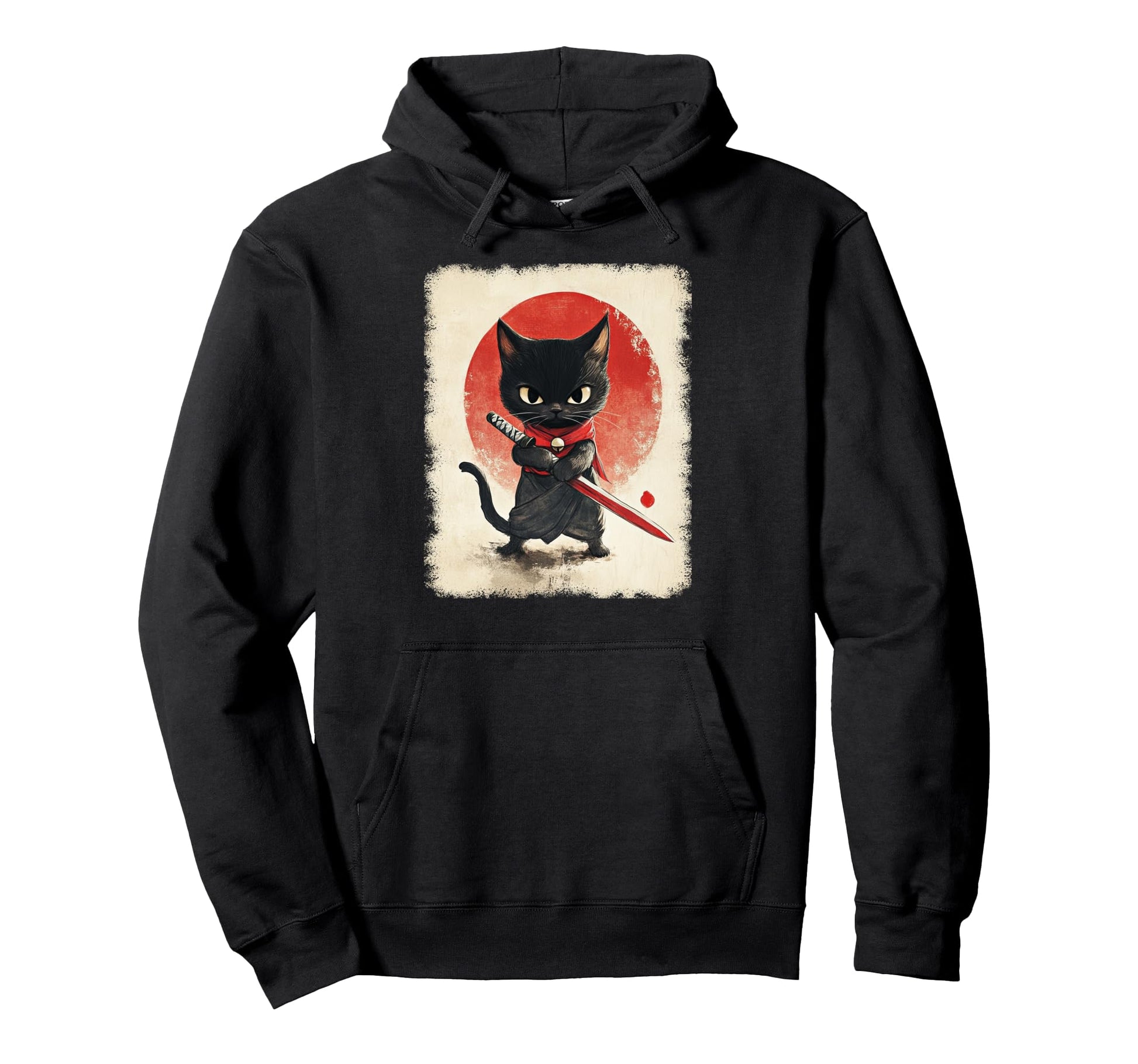 Japanese Samurai Kitten Kawaii Ninja Cat Hoodie - Graphic Print for Adults - T-Shirt, Sweatshirt, Hoodie