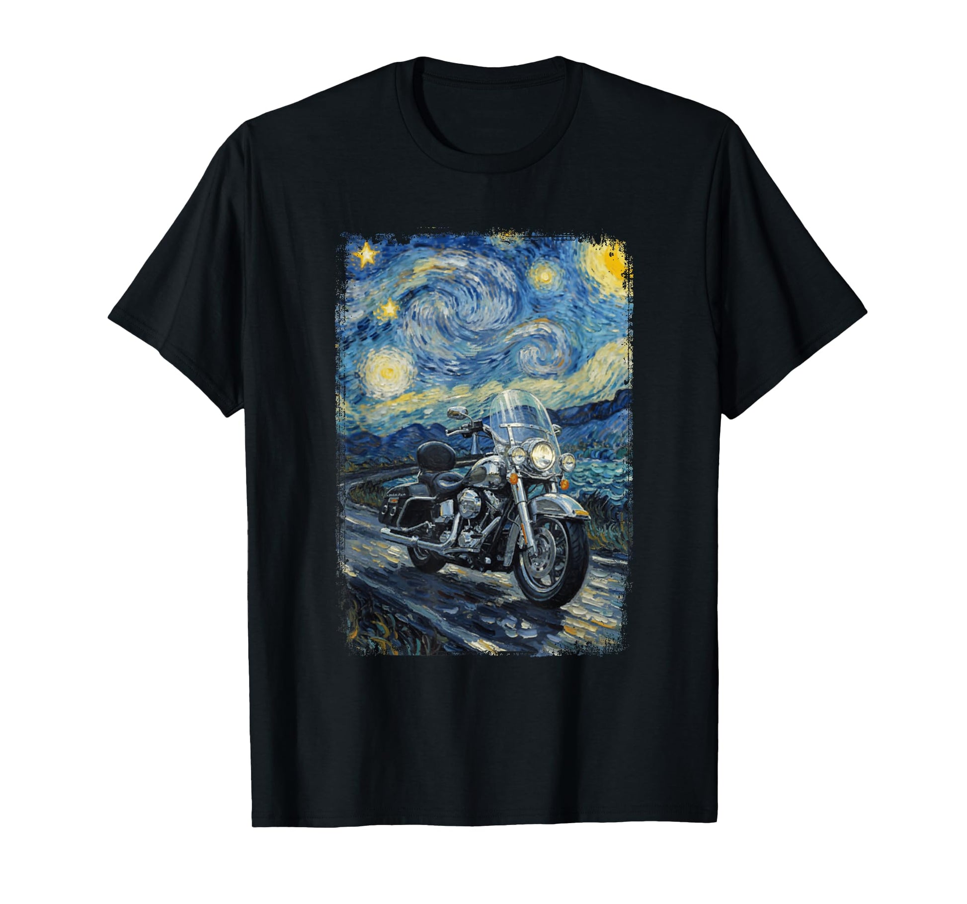 Van Gogh Starry Night Motorcycle Biker T-Shirt - Fun Novelty Design Unisex - T-Shirt, Sweatshirt, Hoodie