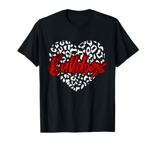 Bulldogs Red Cheetah Leopard Heart T-Shirt - Novelty Apparel Men Women - T-Shirt, Sweatshirt, Hoodie