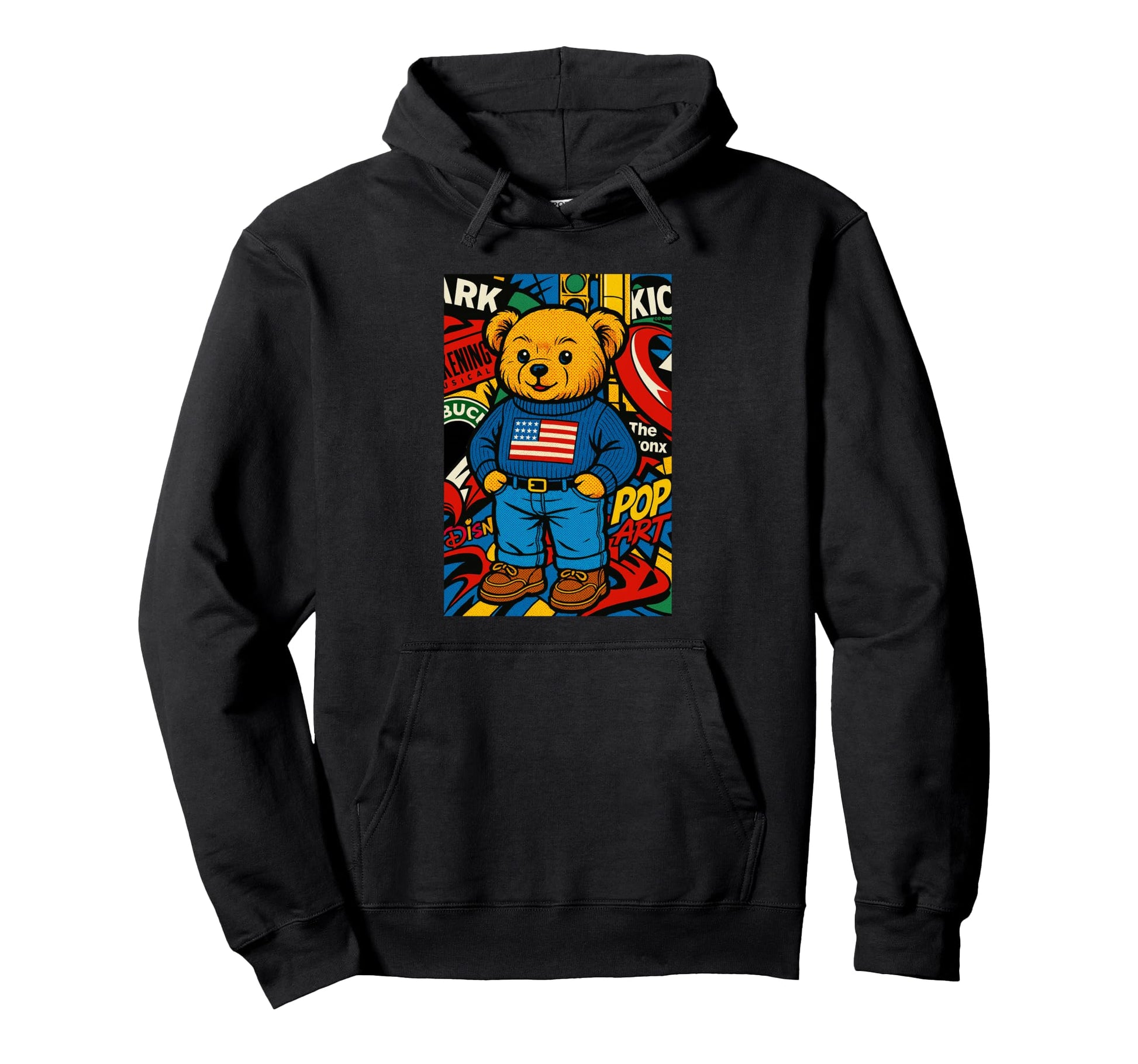 American Usa Teddy Bear Illustration Hoodie - Streetwear Style Unisex - T-Shirt, Sweatshirt, Hoodie